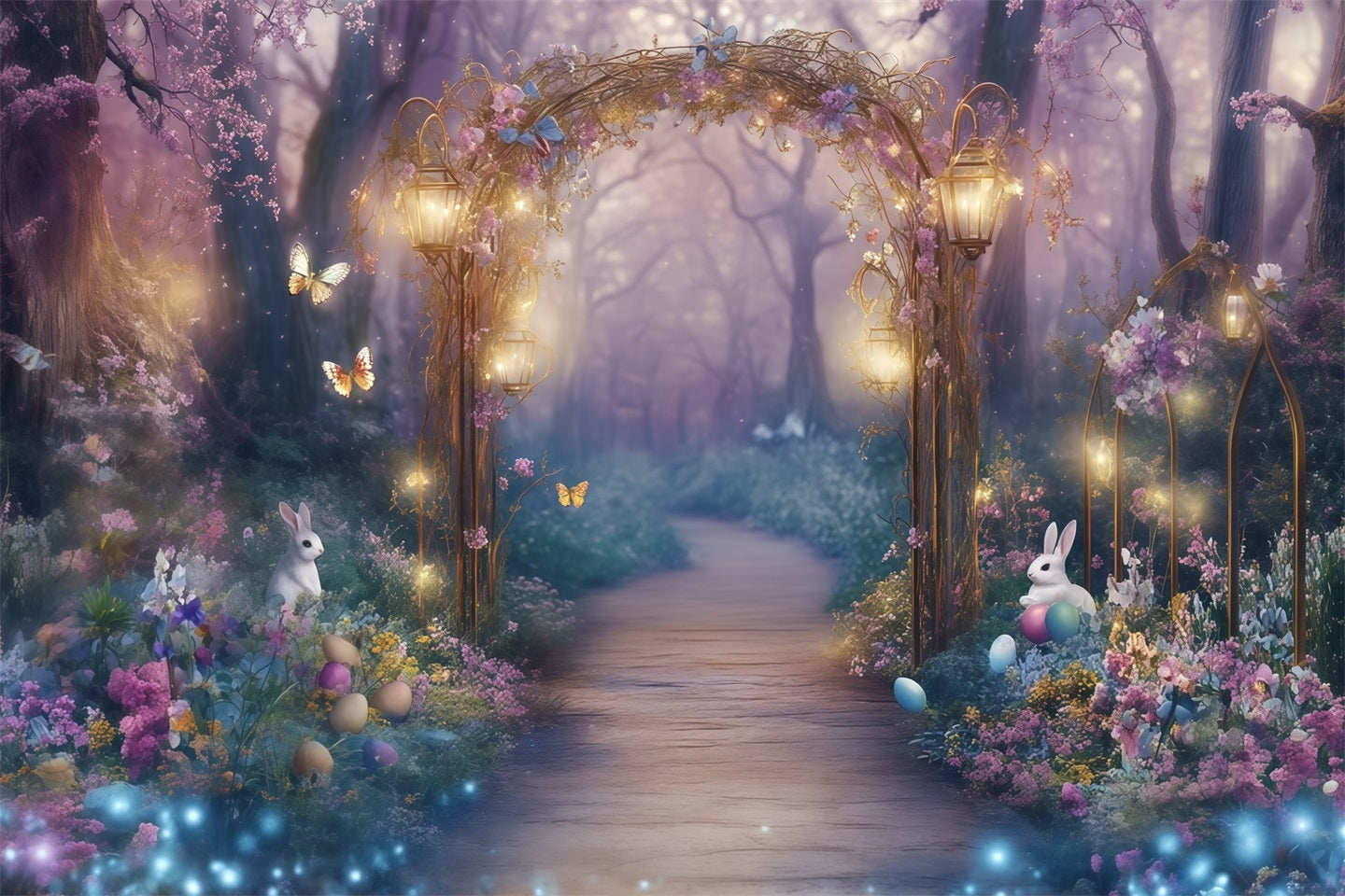 Easter European Garden Backdrop Enchanted Path Bunny Eggs Outdoor Easter Backdrop UK CSH62-95