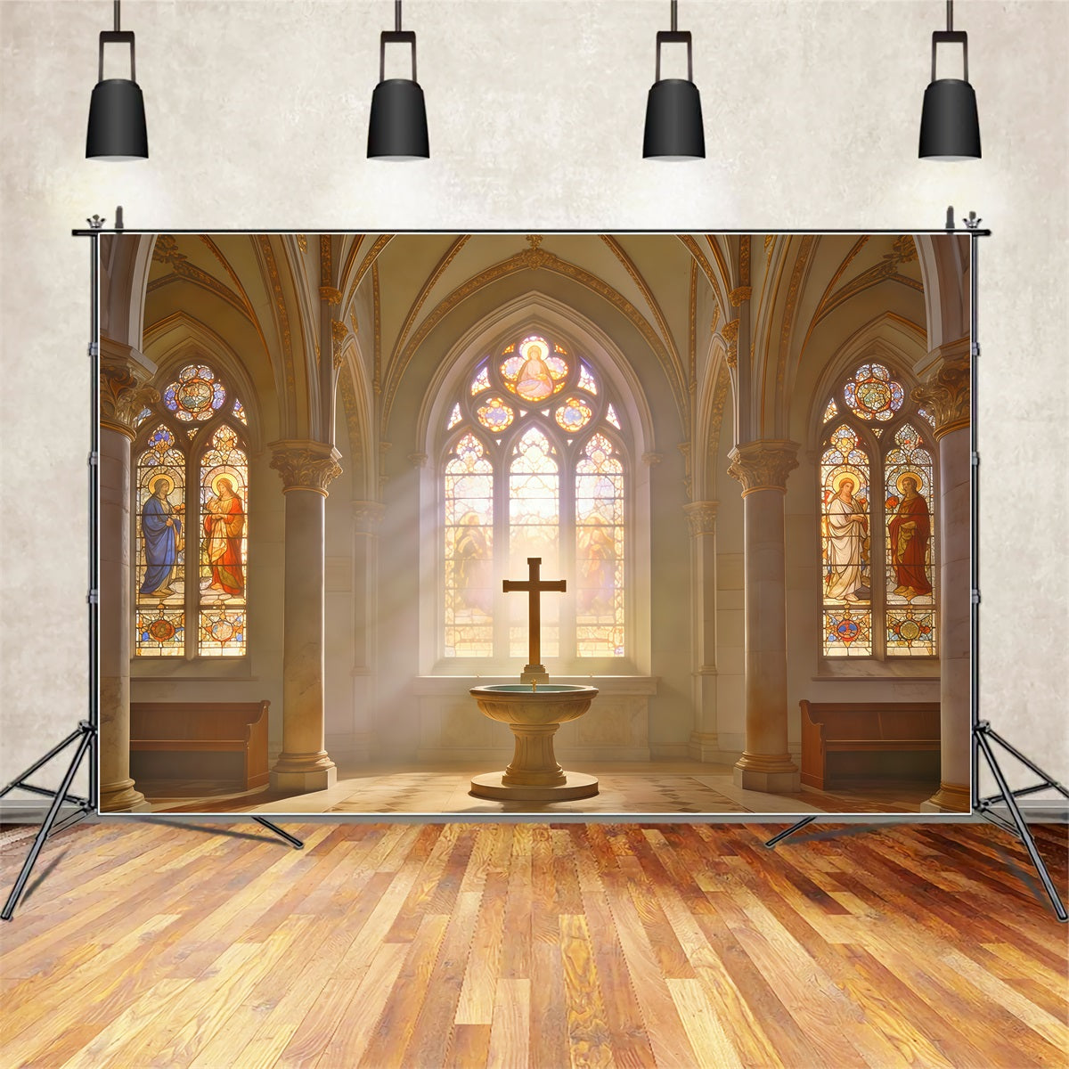 Easter Church Backdrop Stained Glass Window Cross Backdrops Easter UK CSH62-96