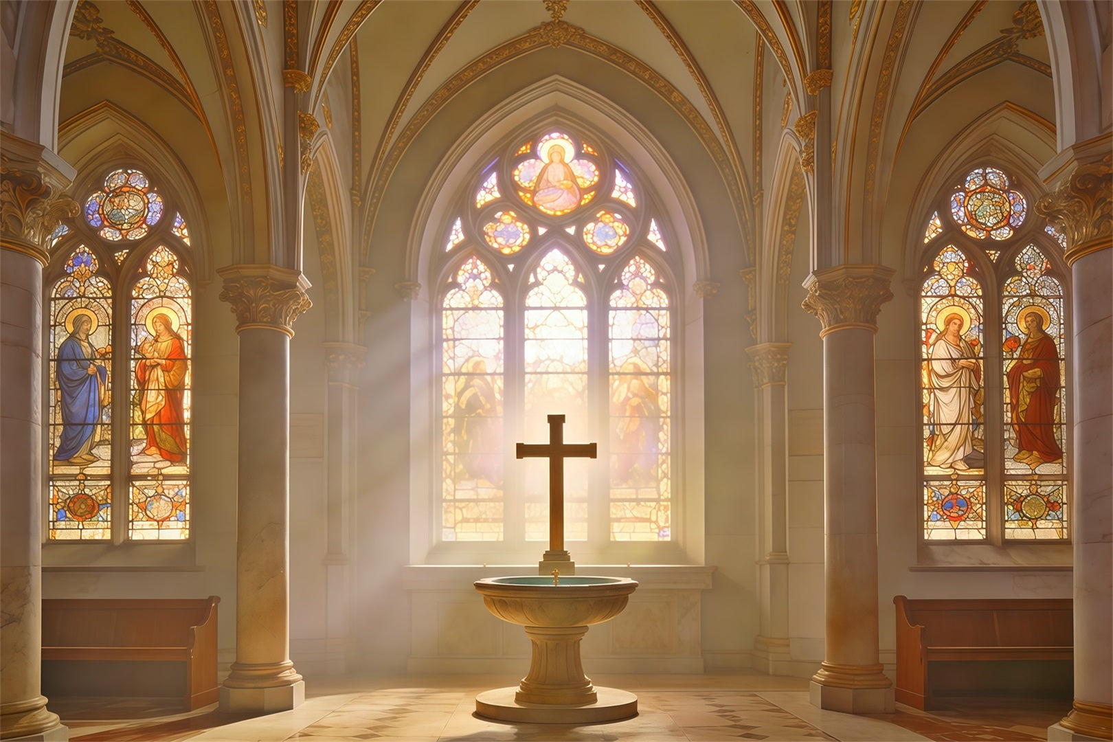 Easter Church Backdrop Stained Glass Window Cross Backdrops Easter UK CSH62-96