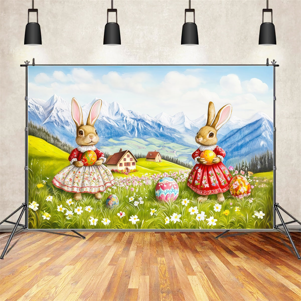 Easter Natural Backdrop Bunny Dresses Mountain Eggs Easter Backdrops For Photos UK CSH62-97