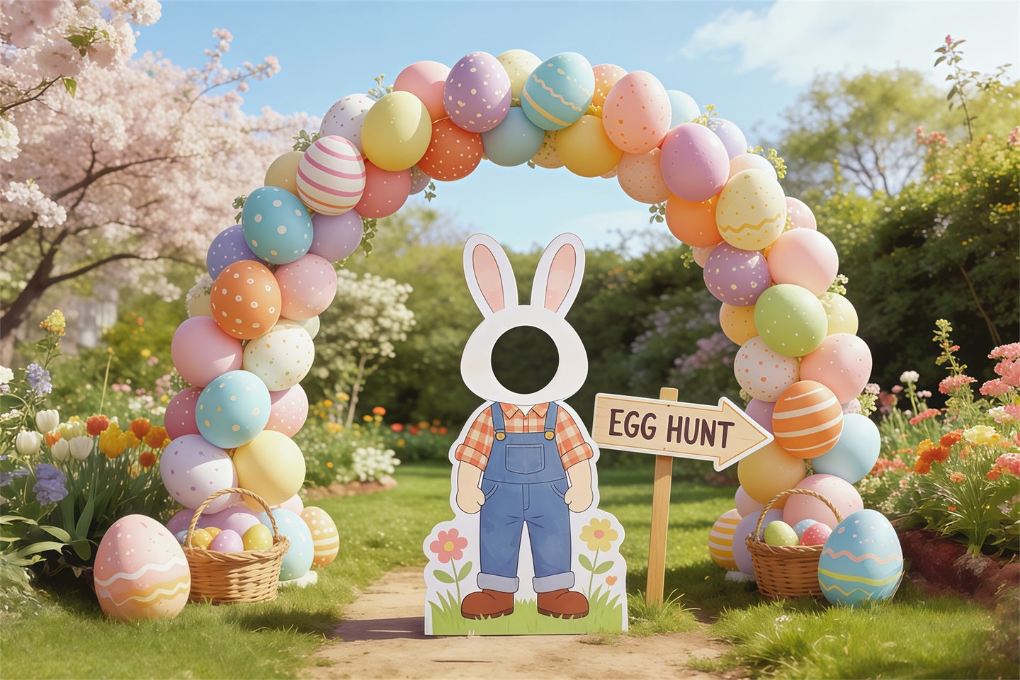 Easter Egg Hunt Backdrop Cherry Blossom Arch Cutout Photography Easter Backdrop UK CSH62-98