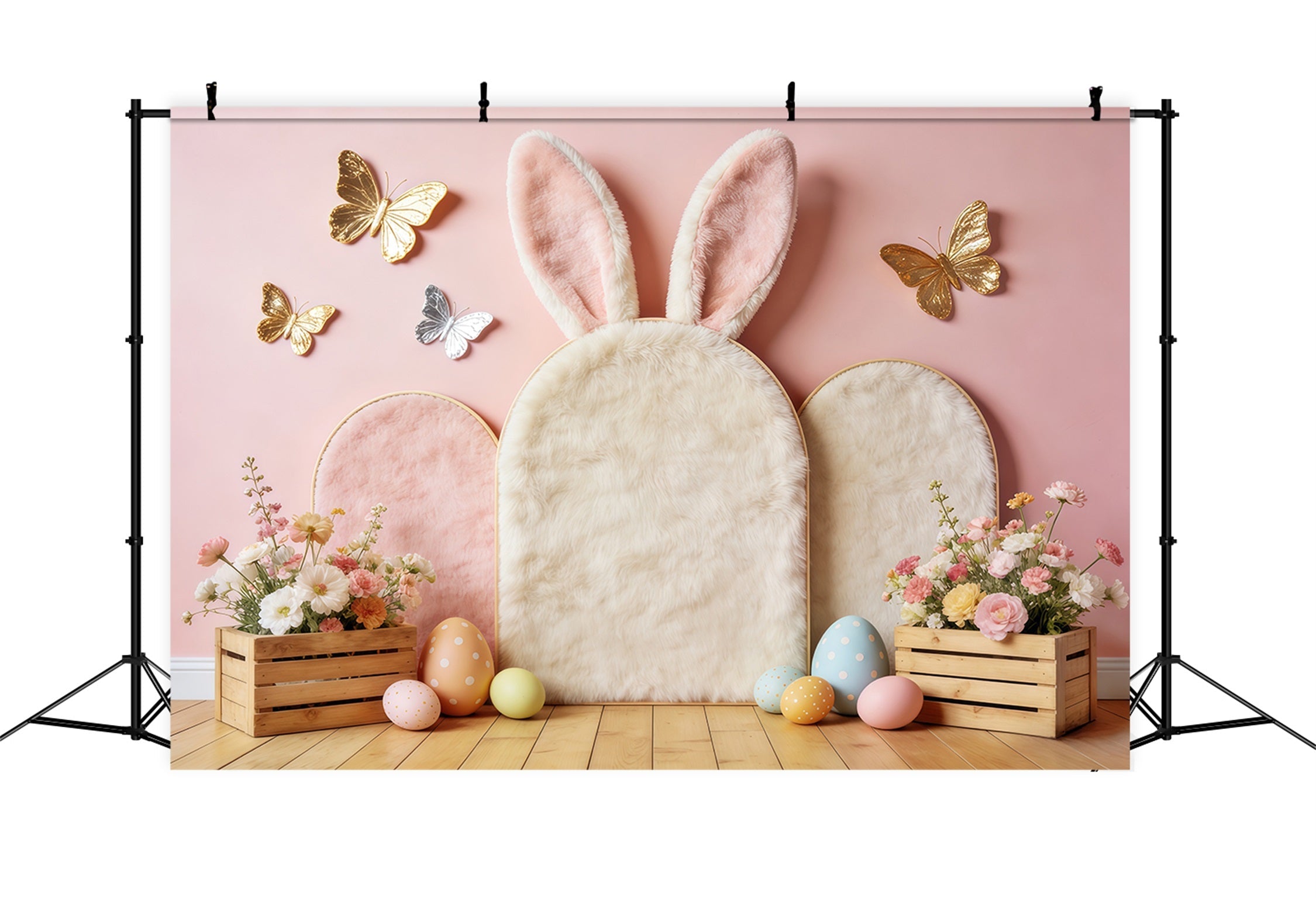 Easter Butterfly Backdrop Pastel Bunny Ears Floral Crates Easter Backdrop UK CSH63-1