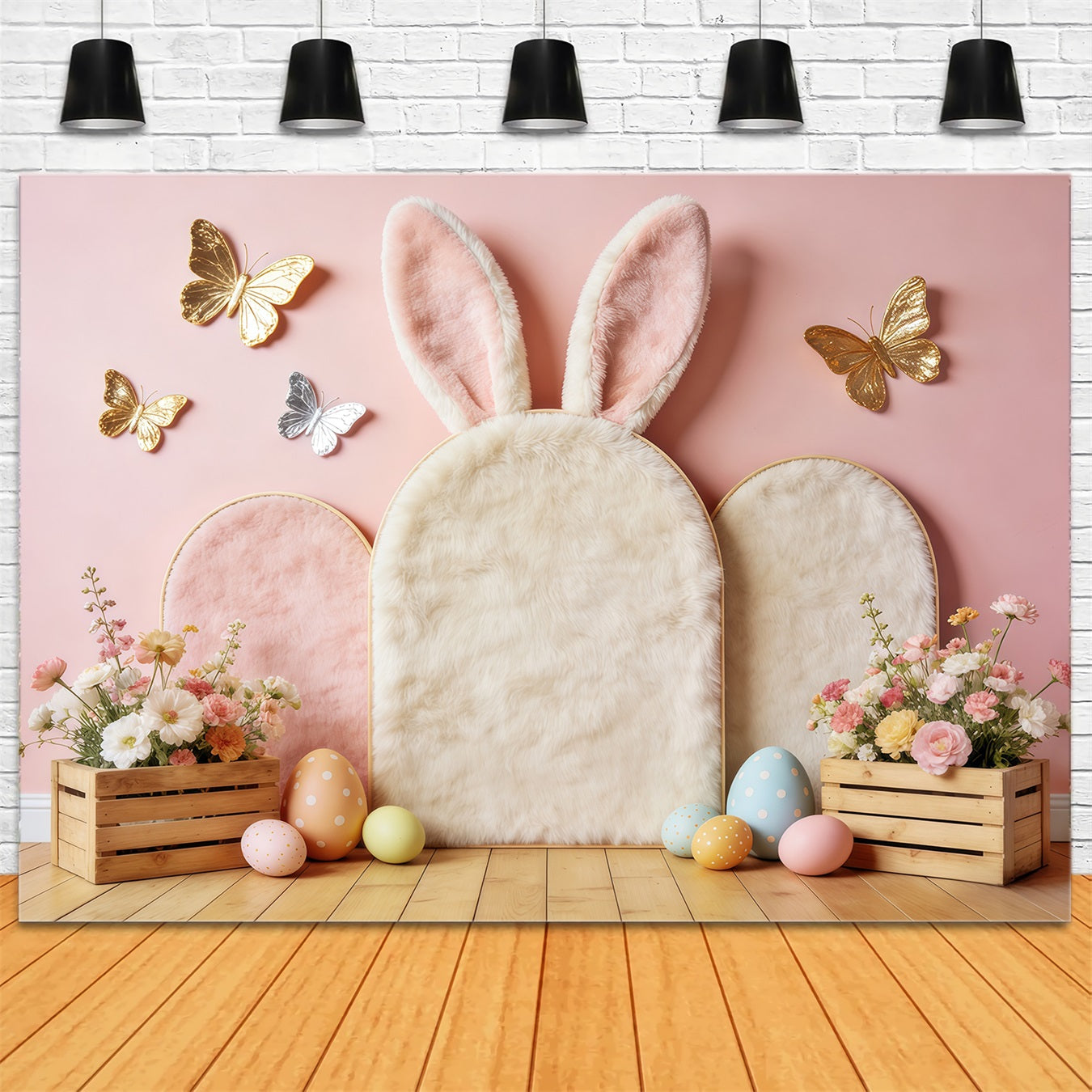 Easter Butterfly Backdrop Pastel Bunny Ears Floral Crates Easter Backdrop UK CSH63-1