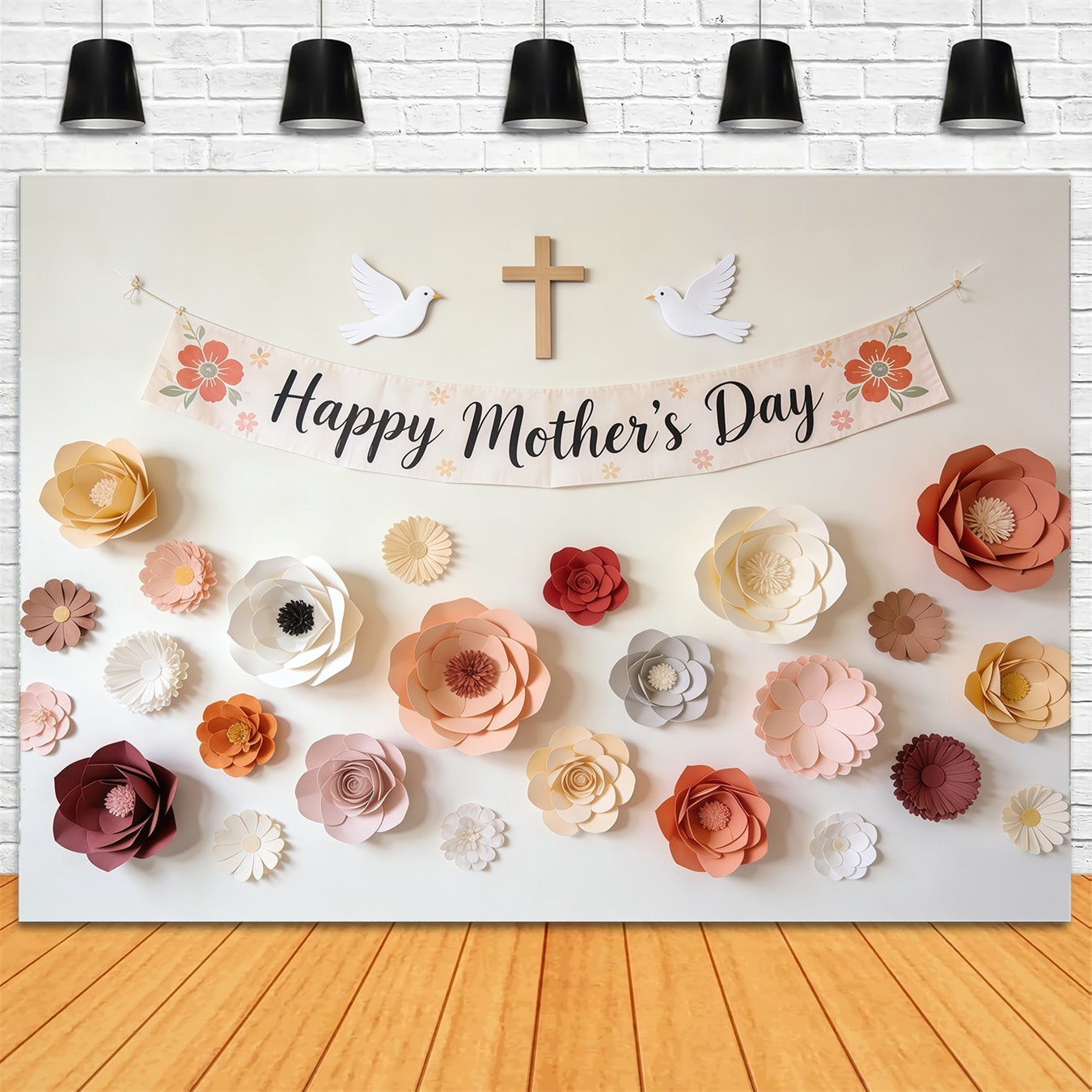 Mother's Day Church Backdrop Paper Flower Banner Dove Cross Mother's Day Photography Backdrops UK CSH63-103