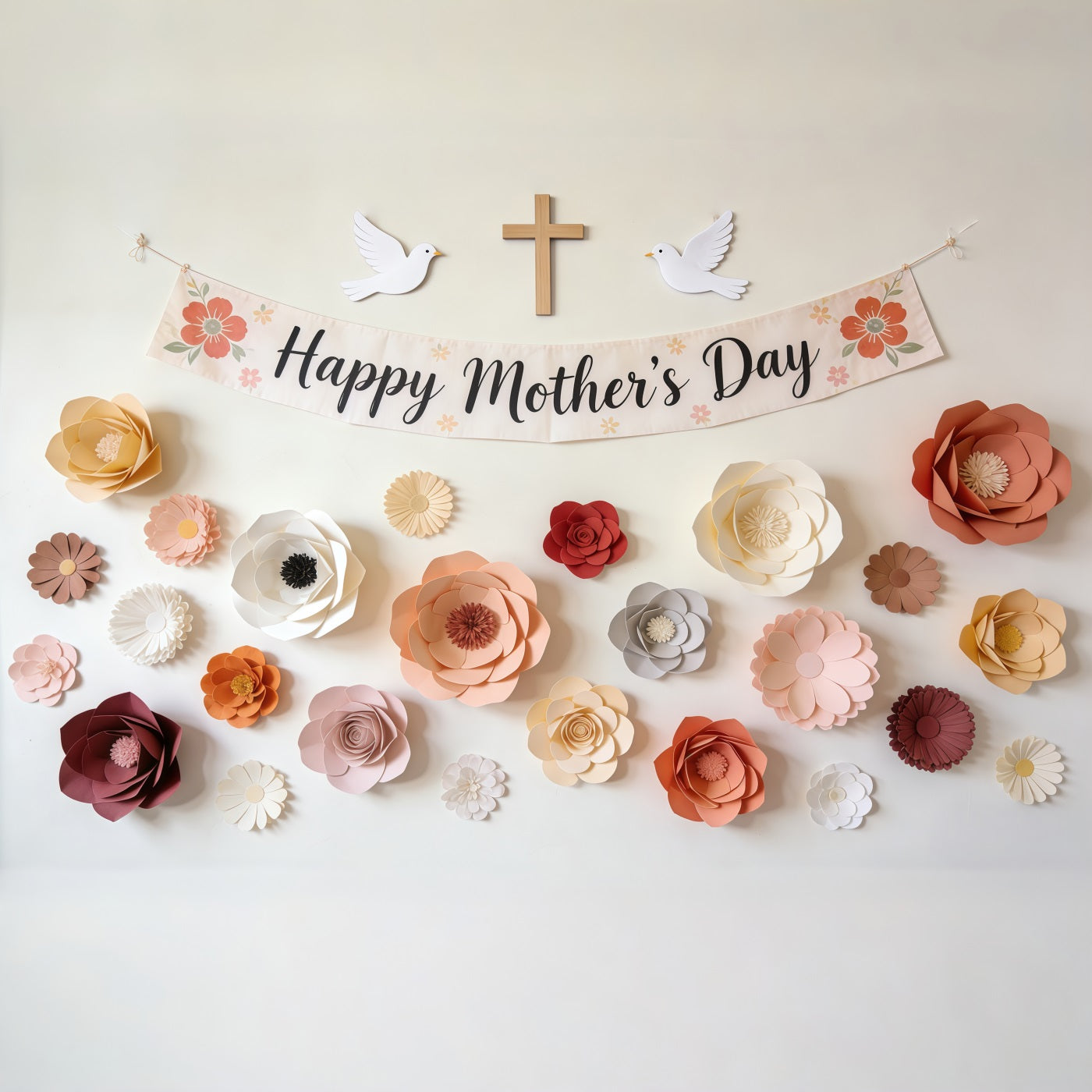Mother's Day Church Backdrop Paper Flower Banner Dove Cross Mother's Day Photography Backdrops UK CSH63-103