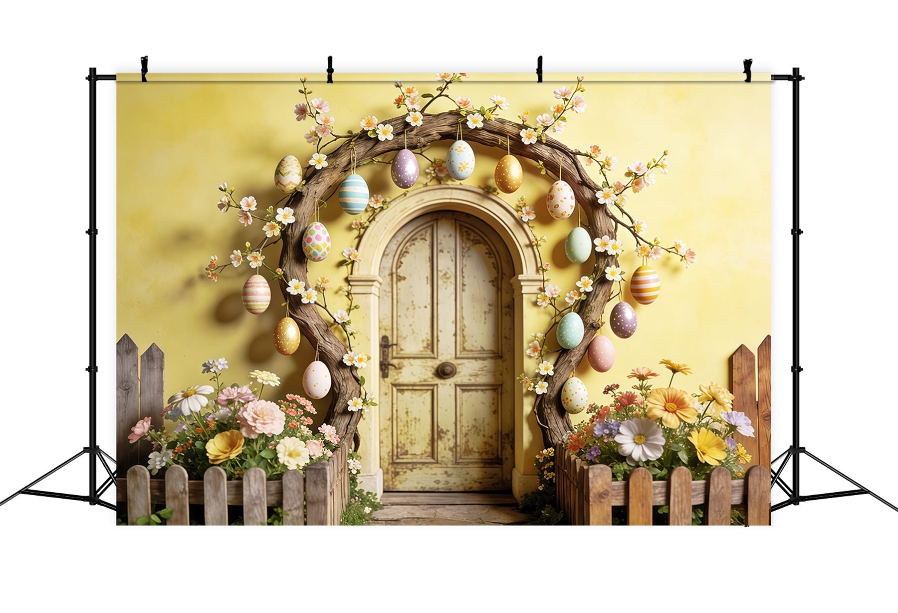 Easter Rustic Backdrop Egg Blossom Wooden Door Arch Easter Backdrops For Pictures UK CSH63-13