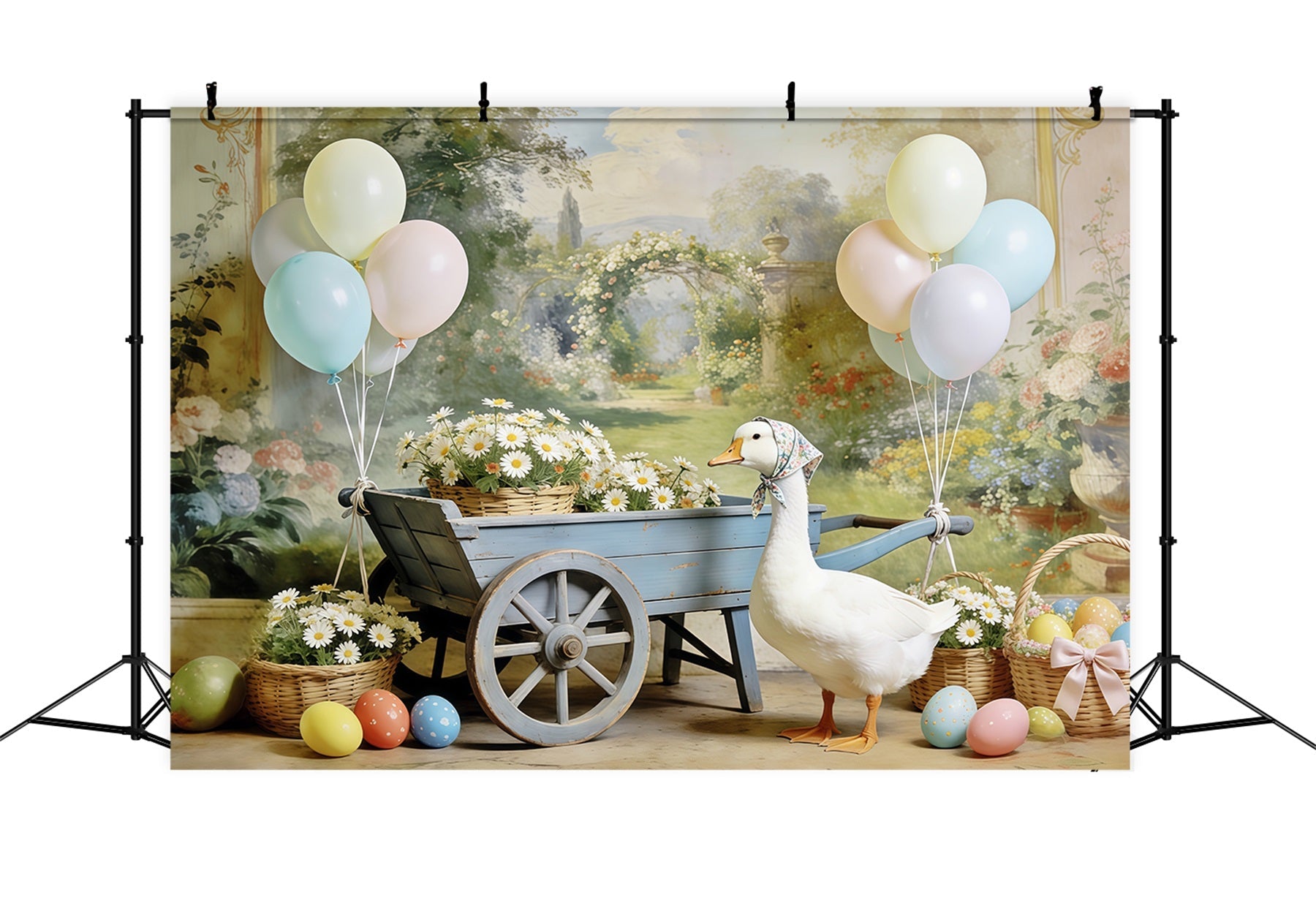 Easter Daisy Backdrop Duck Pastel Balloons Egg Easter Backdrop For Photos UK CSH63-15