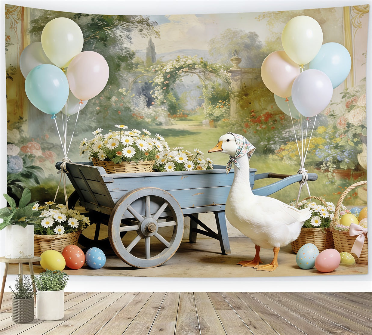 Easter Daisy Backdrop Duck Pastel Balloons Egg Easter Backdrop For Photos UK CSH63-15