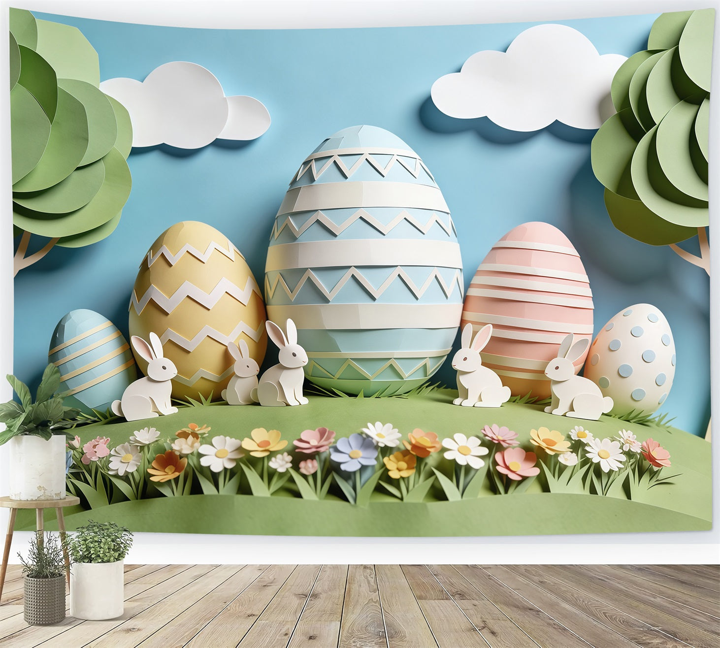 Easter Cute Backdrop Paper Craft Bunny Pastel Eggs Backdrops For Easter UK CSH63-18