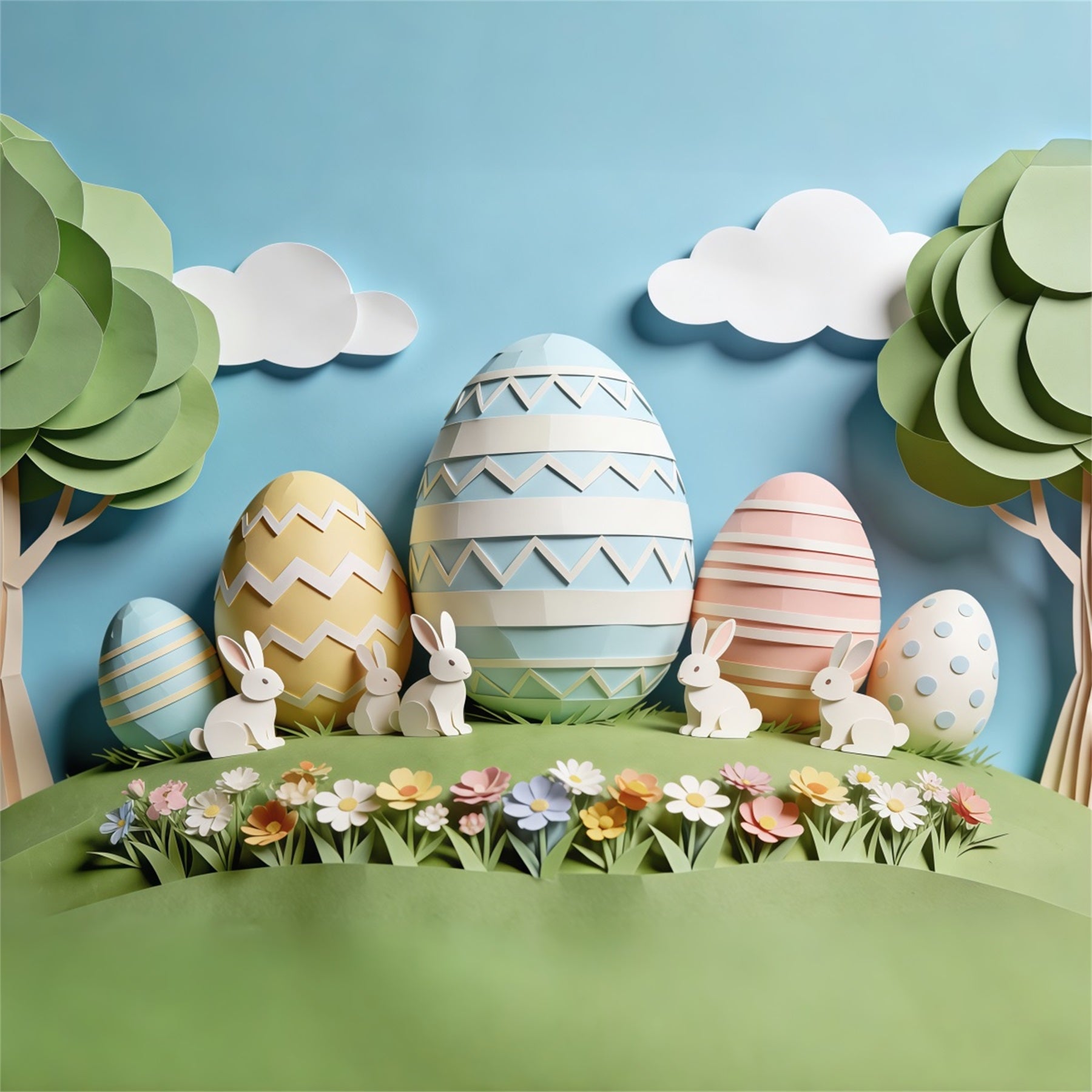Easter Cute Backdrop Paper Craft Bunny Pastel Eggs Backdrops For Easter UK CSH63-18