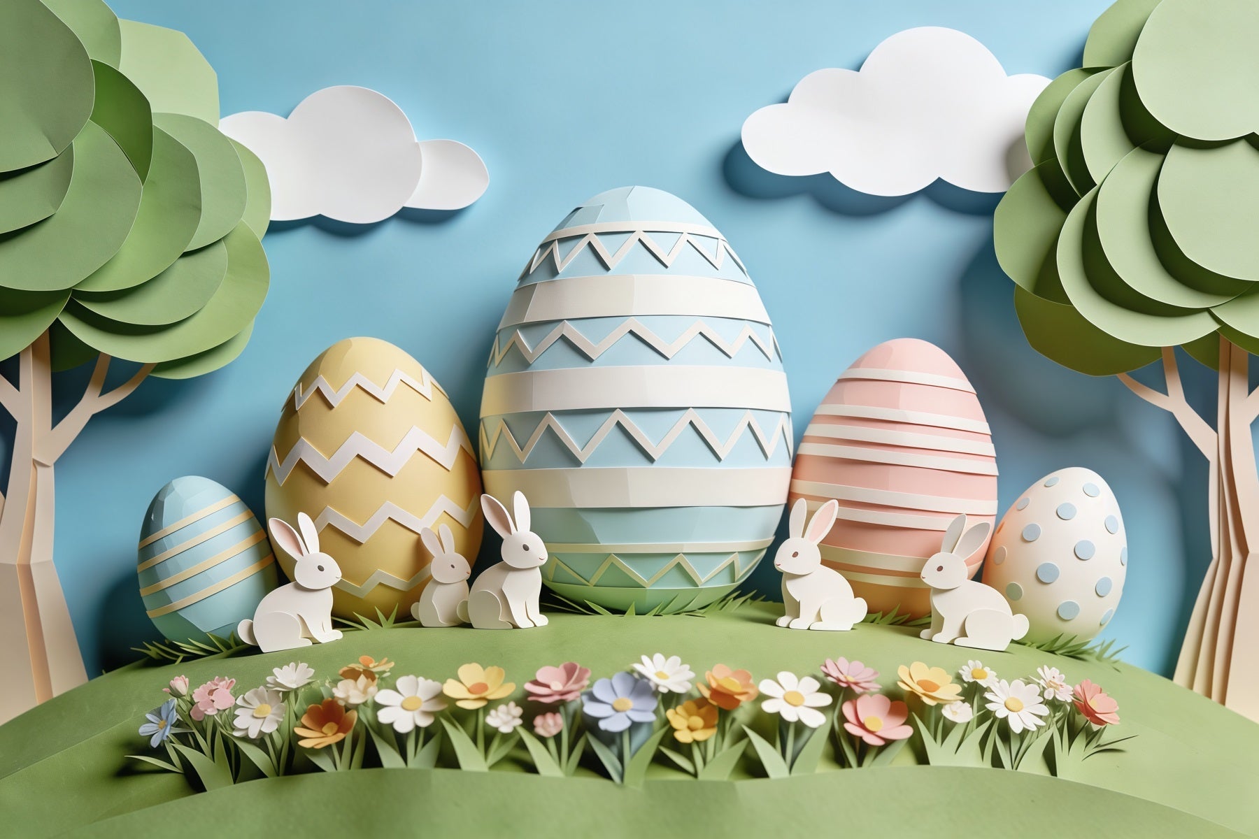 Easter Cute Backdrop Paper Craft Bunny Pastel Eggs Backdrops For Easter UK CSH63-18