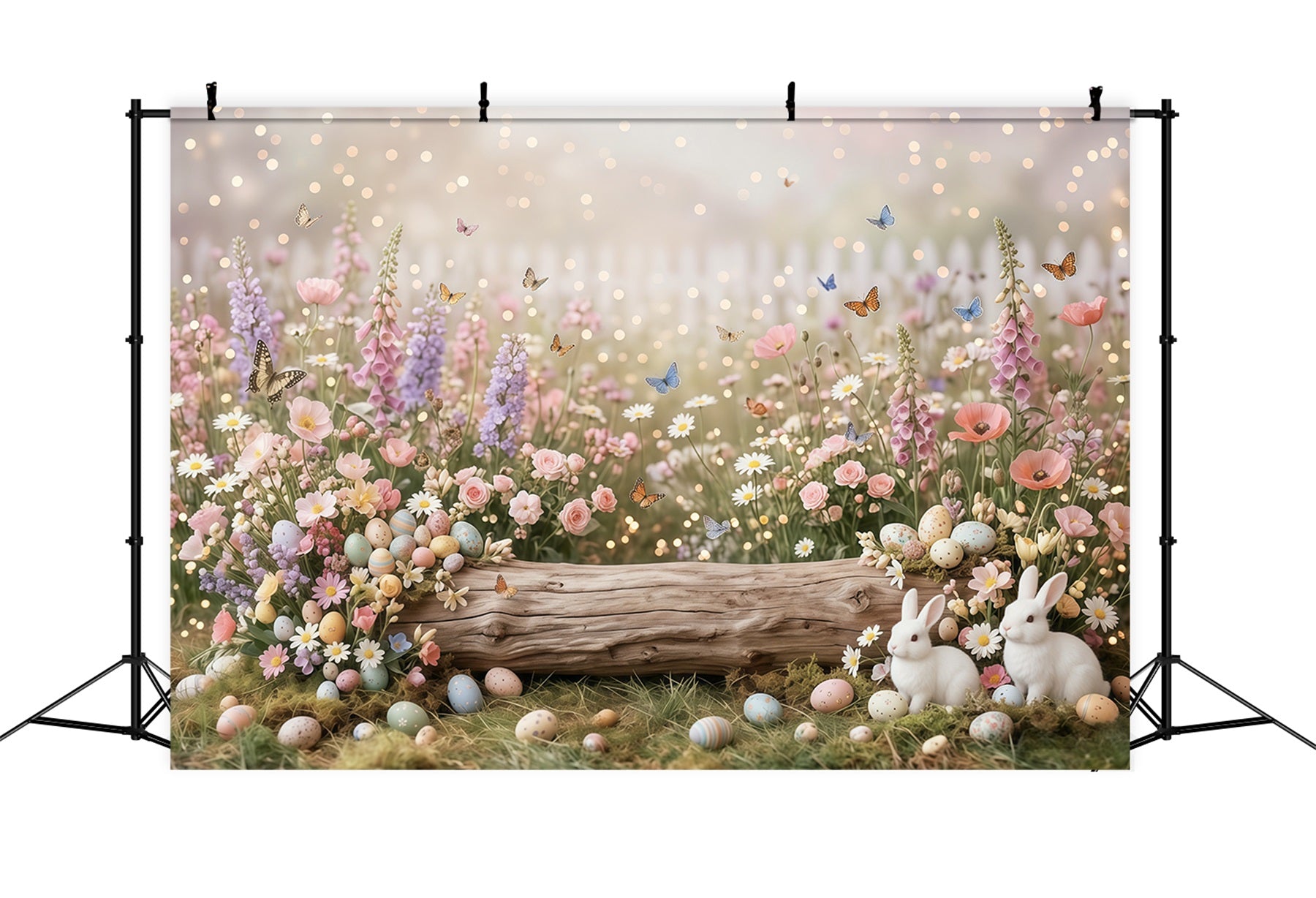 Easter Daisy Backdrop Wildflower Field Butterfly Bunny Eggs Easter Picture Backdrop UK CSH63-19