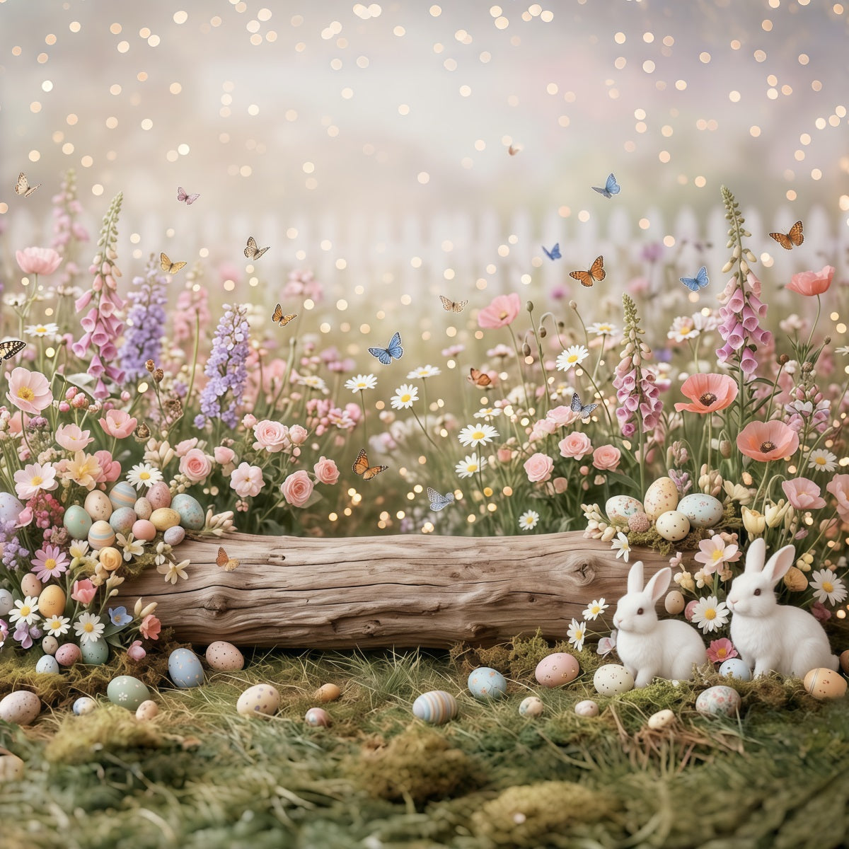 Easter Daisy Backdrop Wildflower Field Butterfly Bunny Eggs Easter Picture Backdrop UK CSH63-19