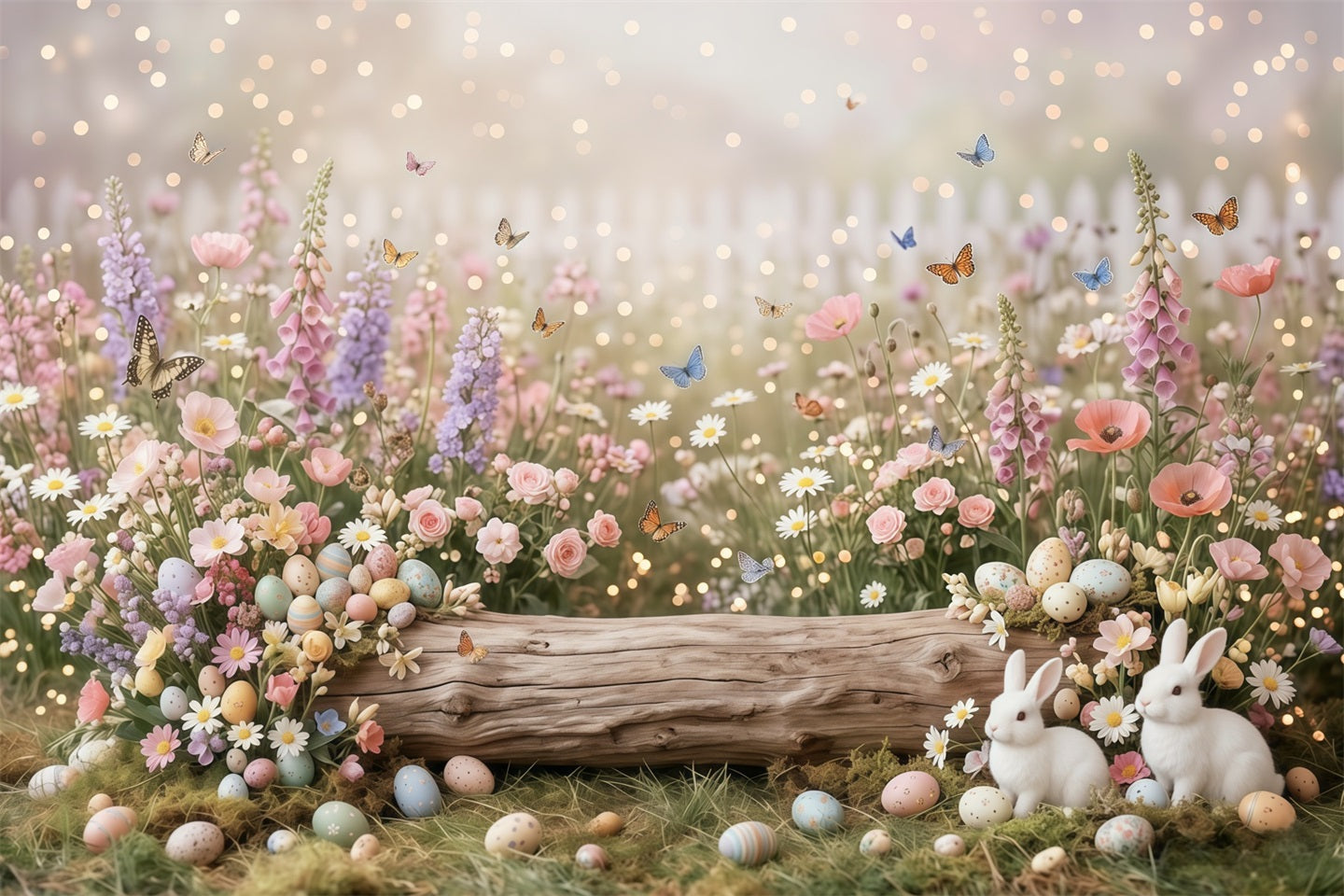 Easter Daisy Backdrop Wildflower Field Butterfly Bunny Eggs Easter Picture Backdrop UK CSH63-19