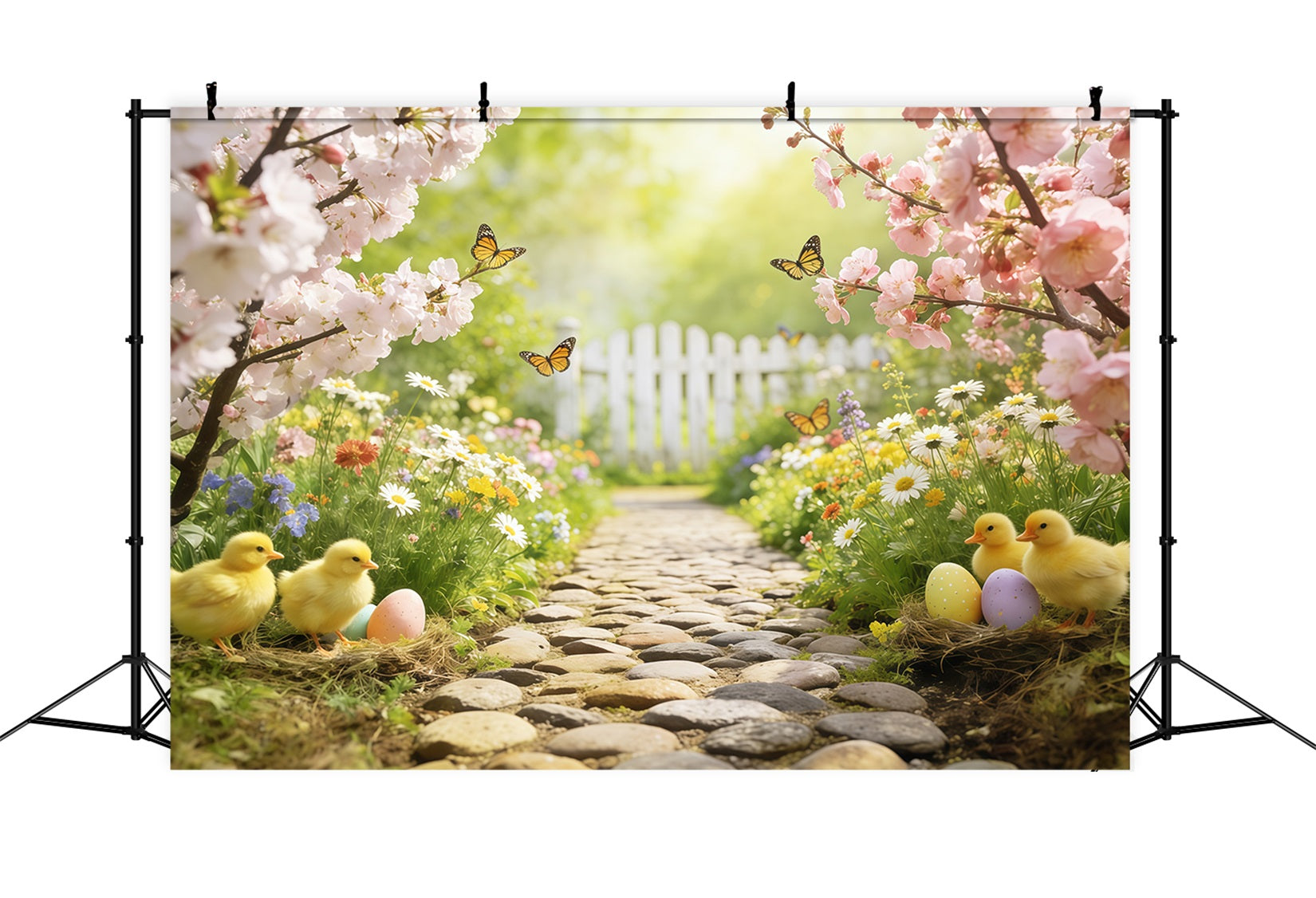 Marshmallow Chick Backdrop Cherry Blossom Garden Path Easter Photography Backdrop UK CSH63-20