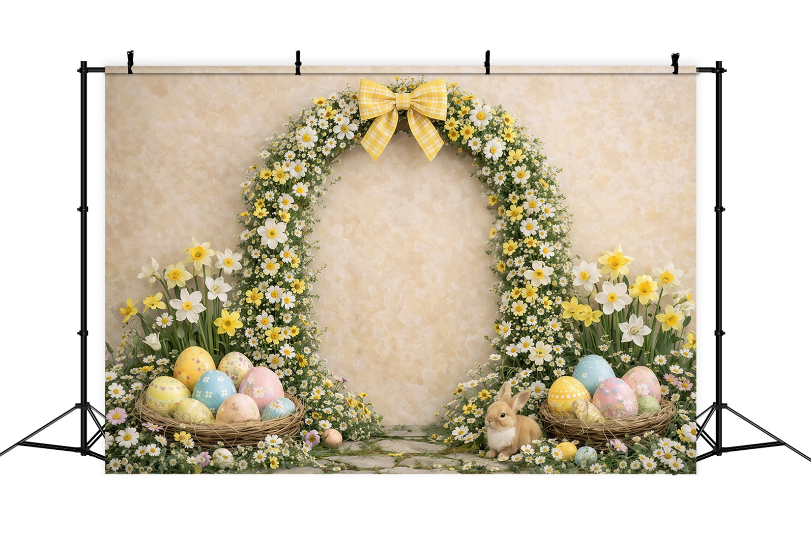 Spring Floral Wreath Backdrop Yellow Daisy Bow Arch Easter Picture Backdrop Ideas UK CSH63-21