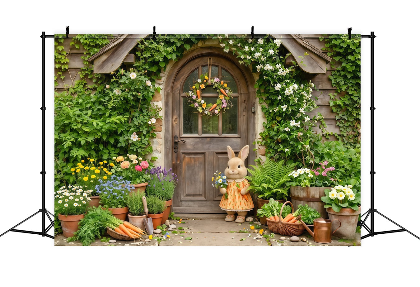 Easter Bunny Backdrop Cottage Door Flower Pots Easter Photography Backdrops For Sale UK CSH63-22