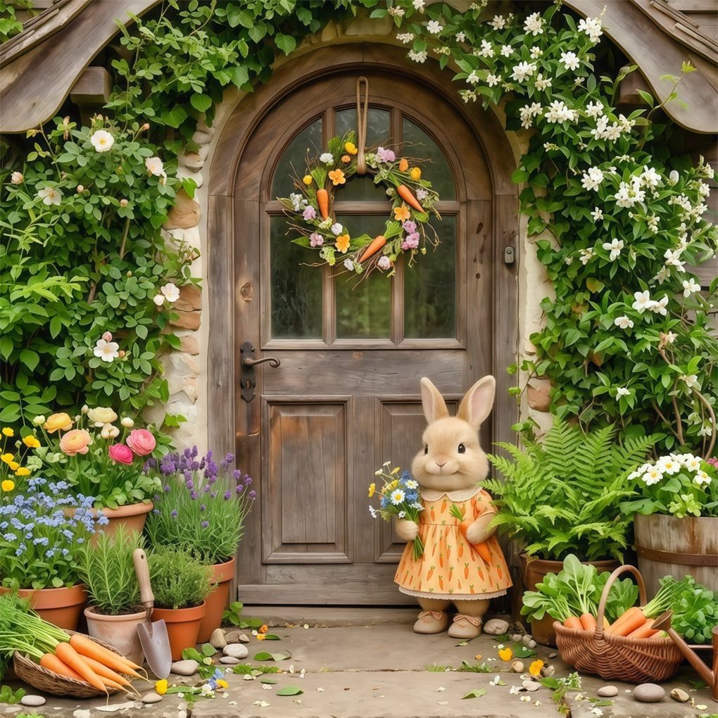 Easter Bunny Backdrop Cottage Door Flower Pots Easter Photography Backdrops For Sale UK CSH63-22