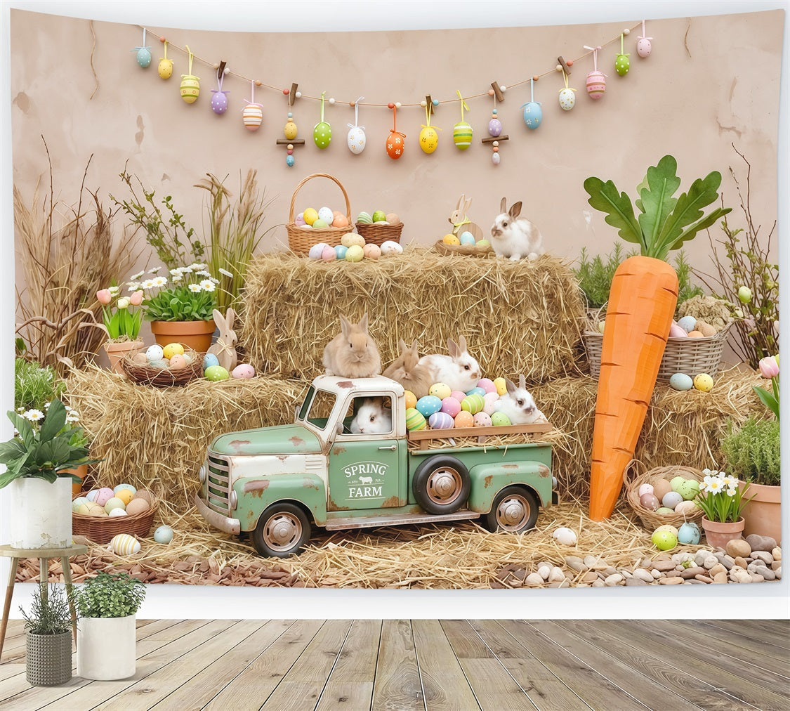 Easter Carrot Backdrop Rustic Farm Bunny Truck Hay Eggs Photo Backdrop Easter UK CSH63-23