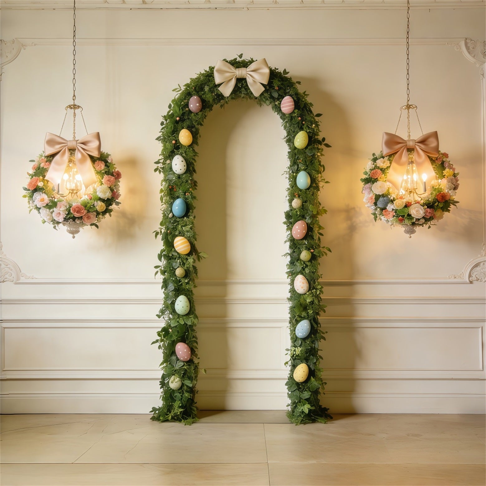Easter Vintage Floral Backdrop Greenery Egg Arch Bow Photography Easter Backdrop UK CSH63-30