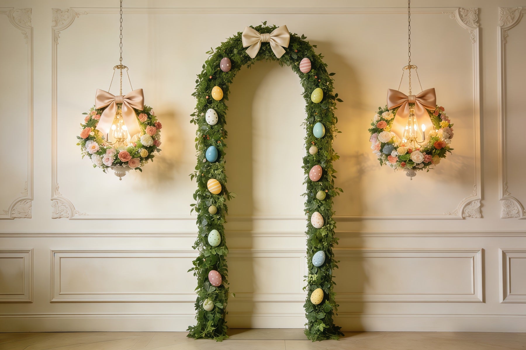 Easter Vintage Floral Backdrop Greenery Egg Arch Bow Photography Easter Backdrop UK CSH63-30