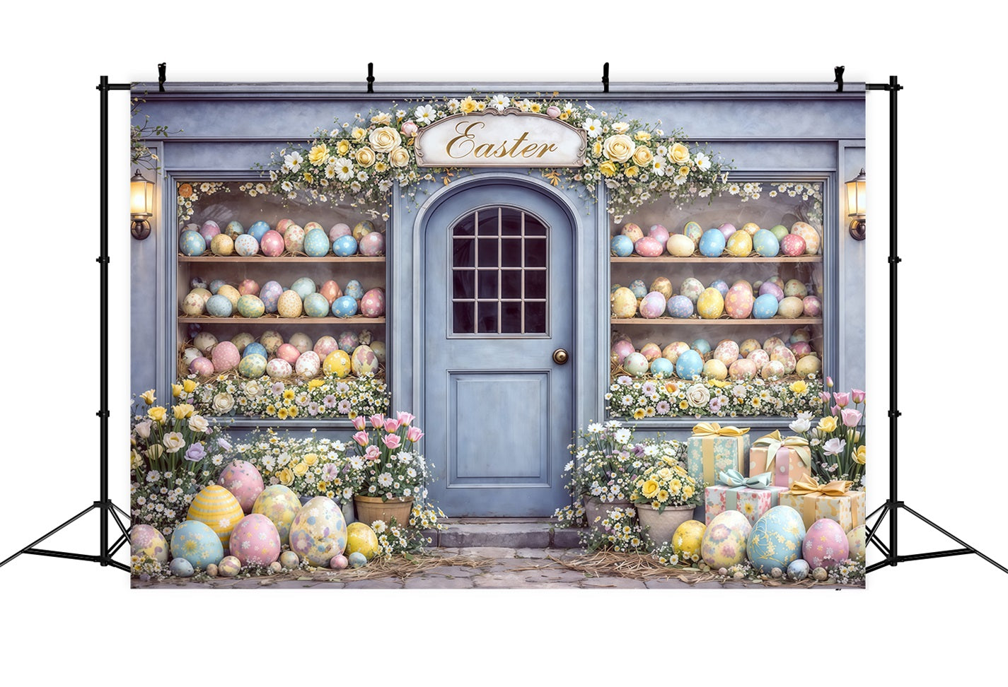Easter Egg Backdrop Blue Door Easter Egg Shop Display Happy Easter Photo Backdrop UK CSH63-33