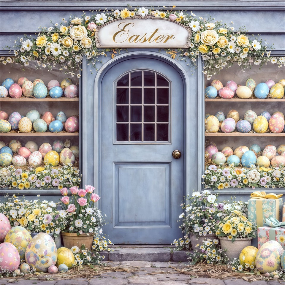 Easter Egg Backdrop Blue Door Easter Egg Shop Display Happy Easter Photo Backdrop UK CSH63-33