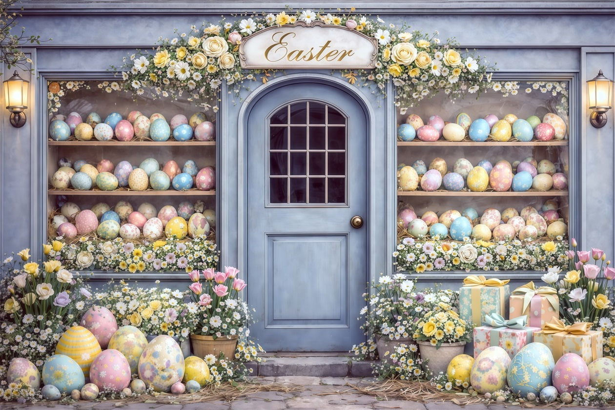 Easter Egg Backdrop Blue Door Easter Egg Shop Display Happy Easter Photo Backdrop UK CSH63-33
