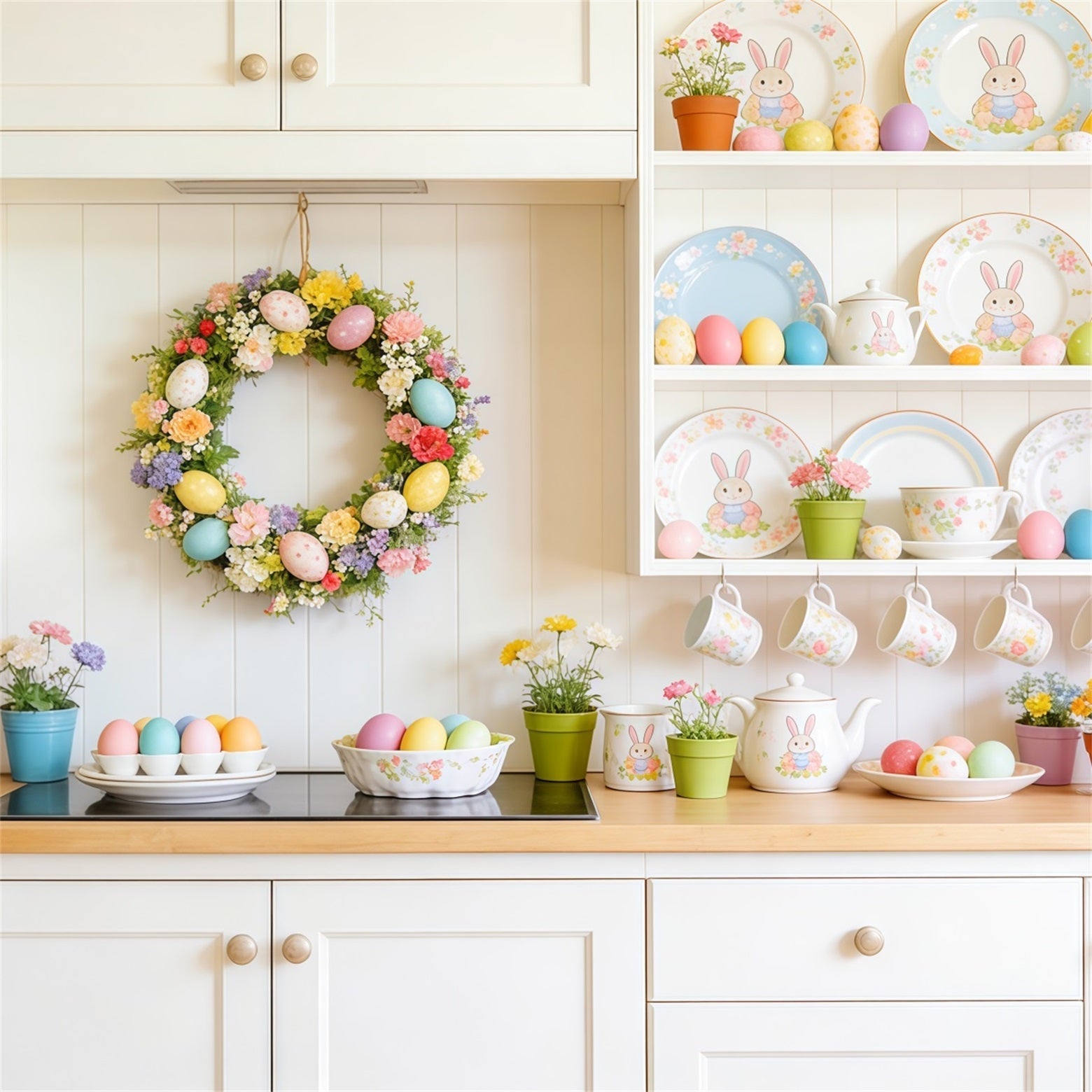 Easter Dessert Table Backdrop Kitchen Dishes Pastel Eggs Photo Backdrops For Easter UK CSH63-35