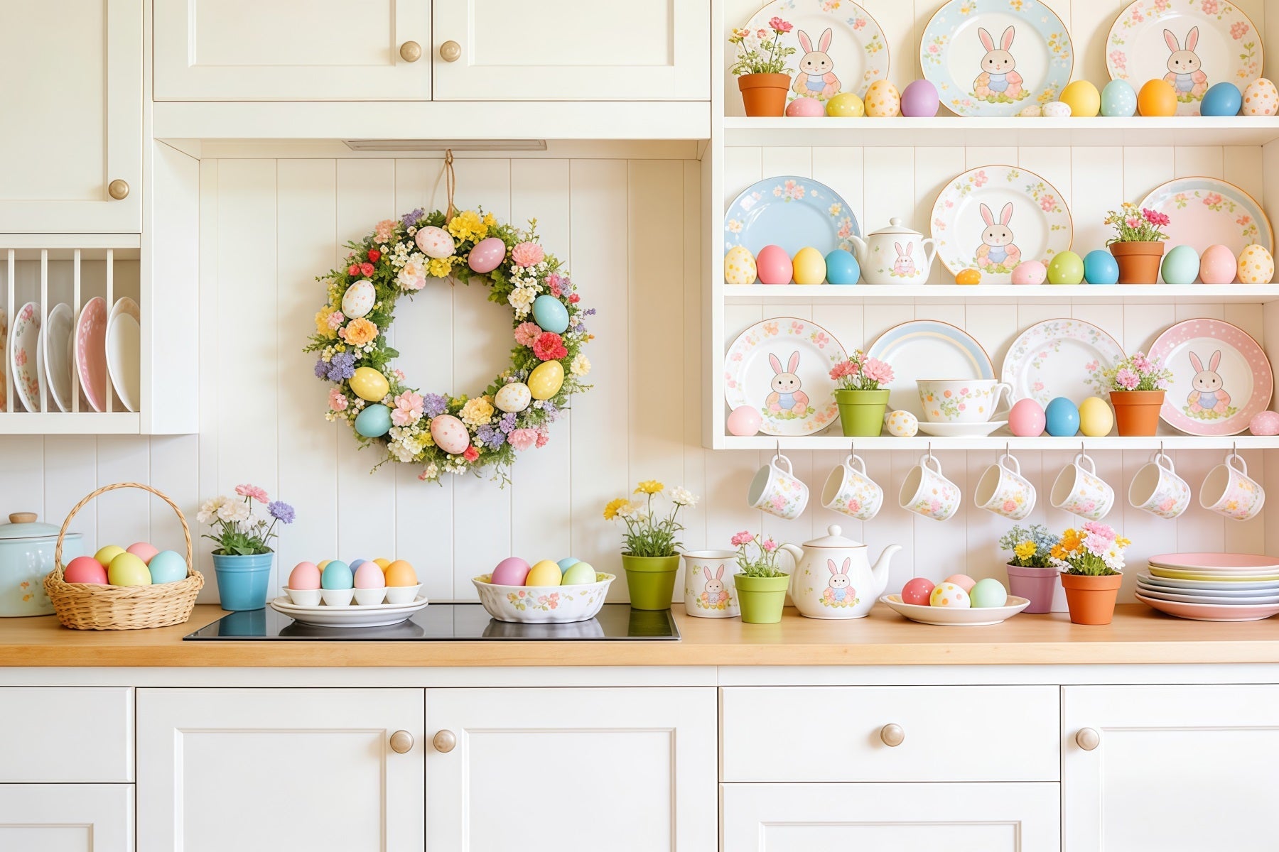 Easter Dessert Table Backdrop Kitchen Dishes Pastel Eggs Photo Backdrops For Easter UK CSH63-35