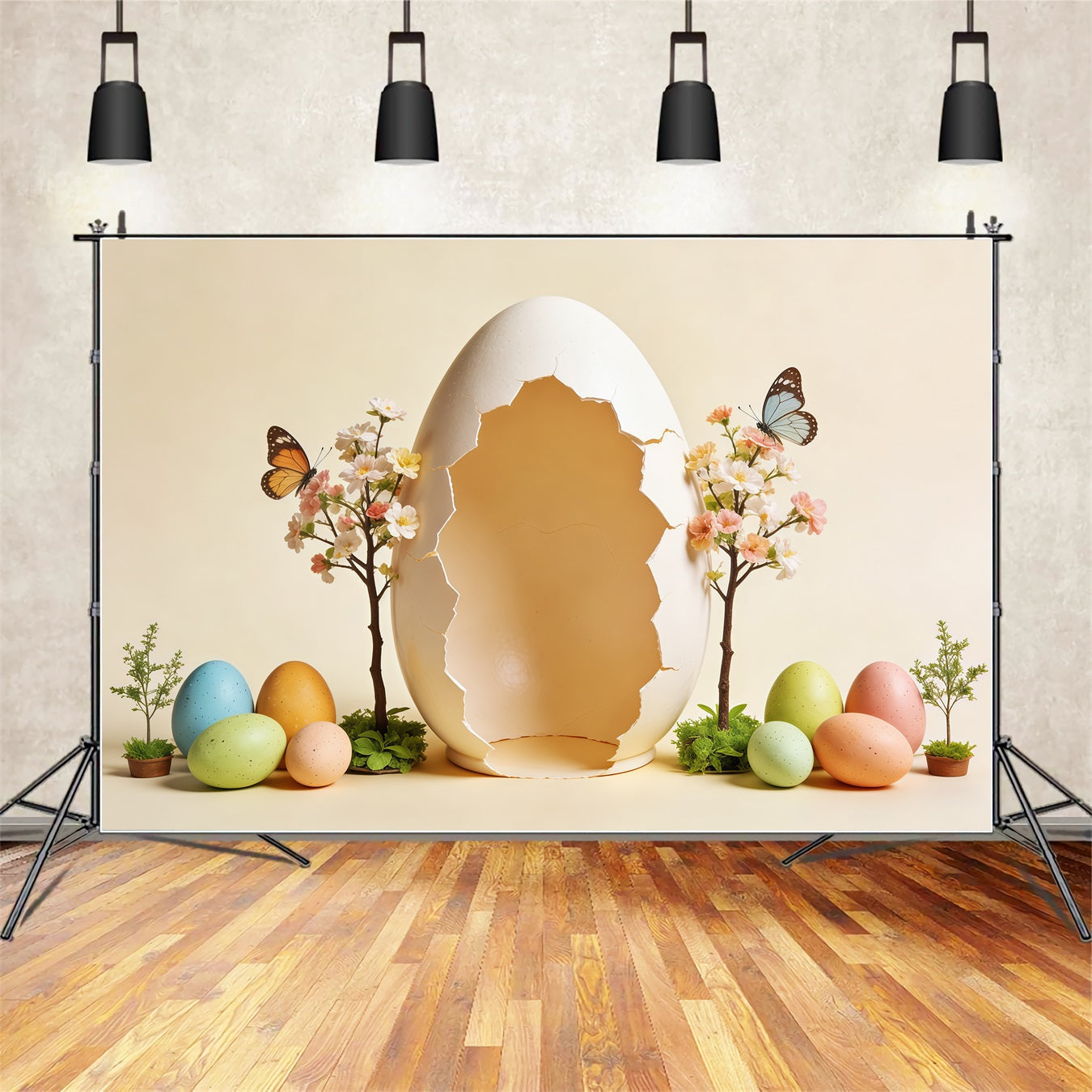 Easter Egg Backdrop Cracked Giant Egg Butterfly Blossom Tree Simple Easter Backdrop UK CSH63-36