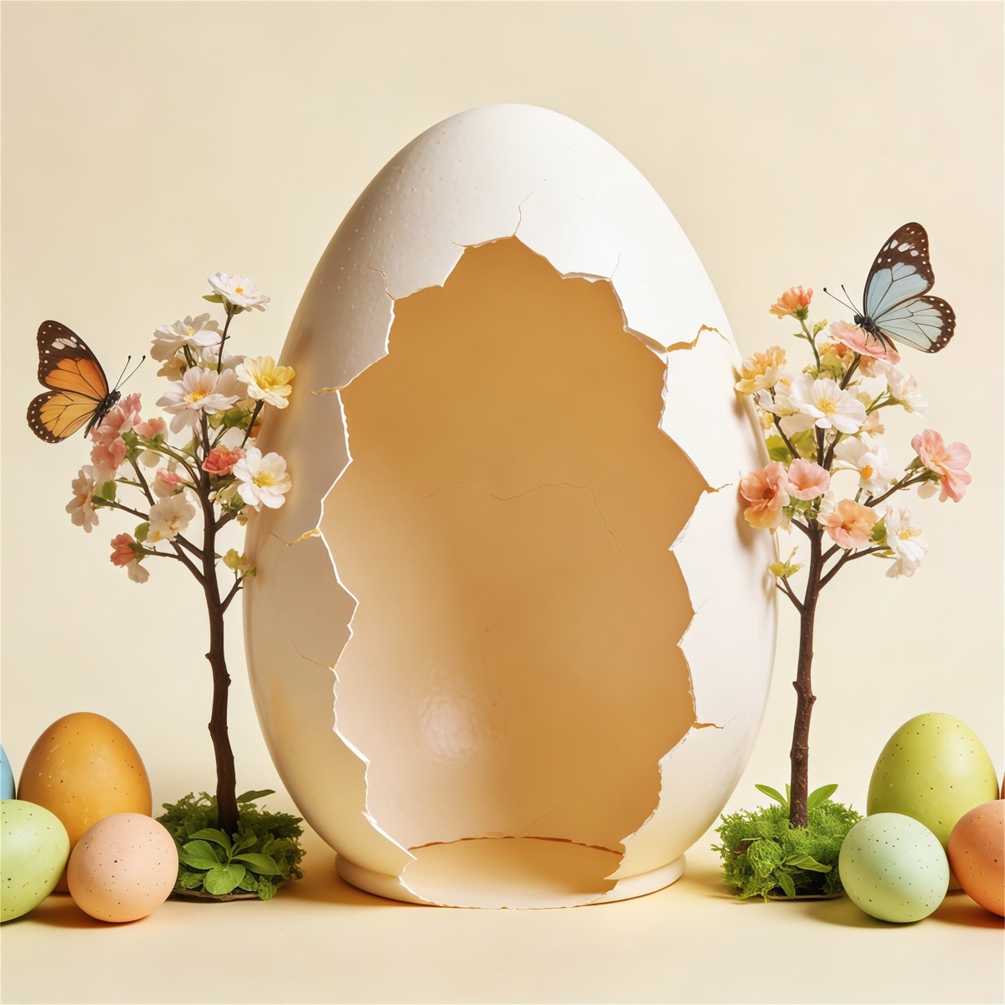 Easter Egg Backdrop Cracked Giant Egg Butterfly Blossom Tree Simple Easter Backdrop UK CSH63-36