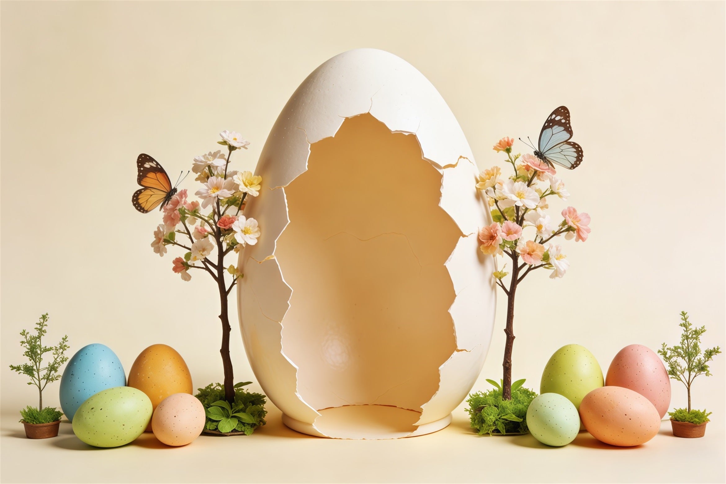 Easter Egg Backdrop Cracked Giant Egg Butterfly Blossom Tree Simple Easter Backdrop UK CSH63-36