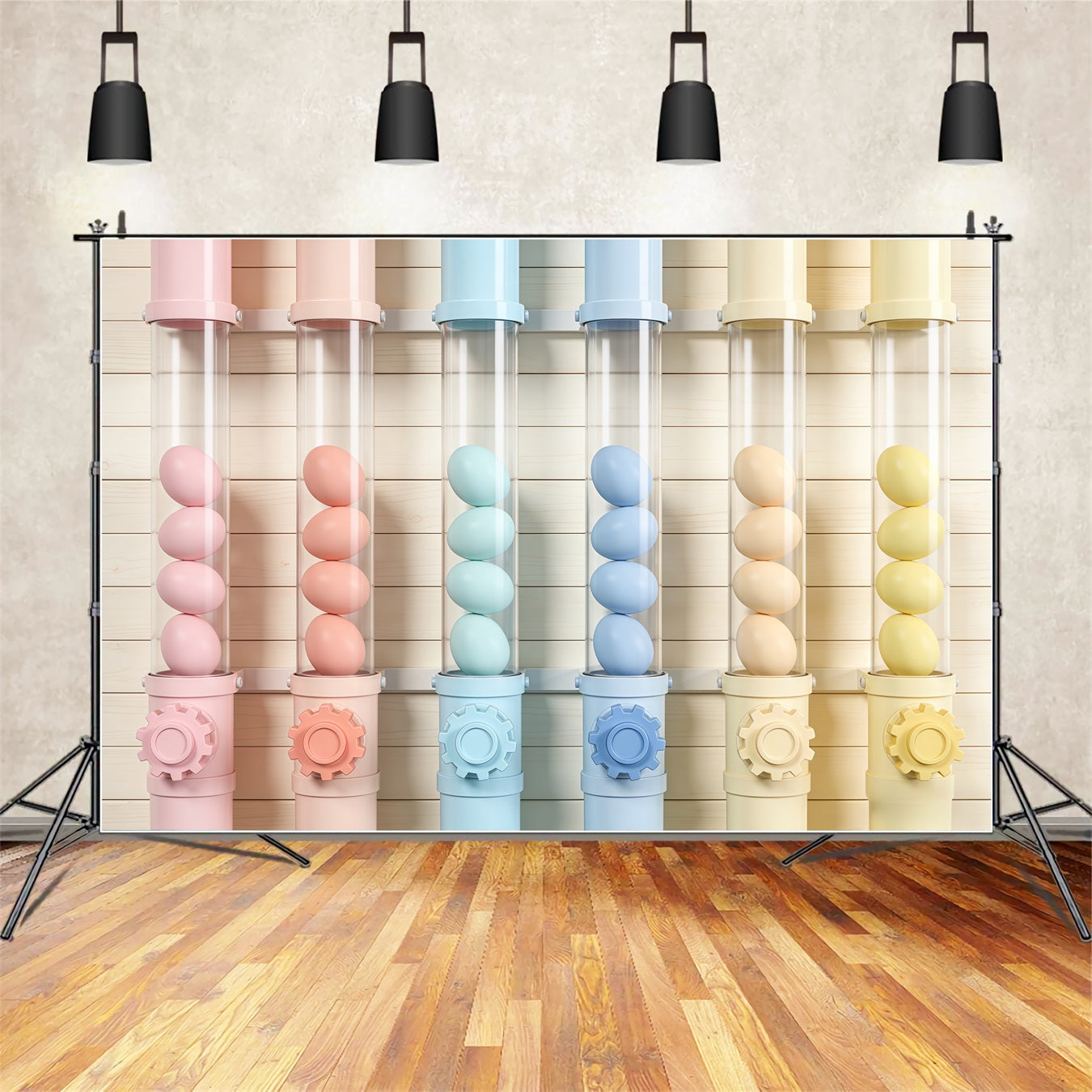 Happy Easter Backdrop Pastel Egg Tube Factory Display Photography Backdrops Easter UK CSH63-37