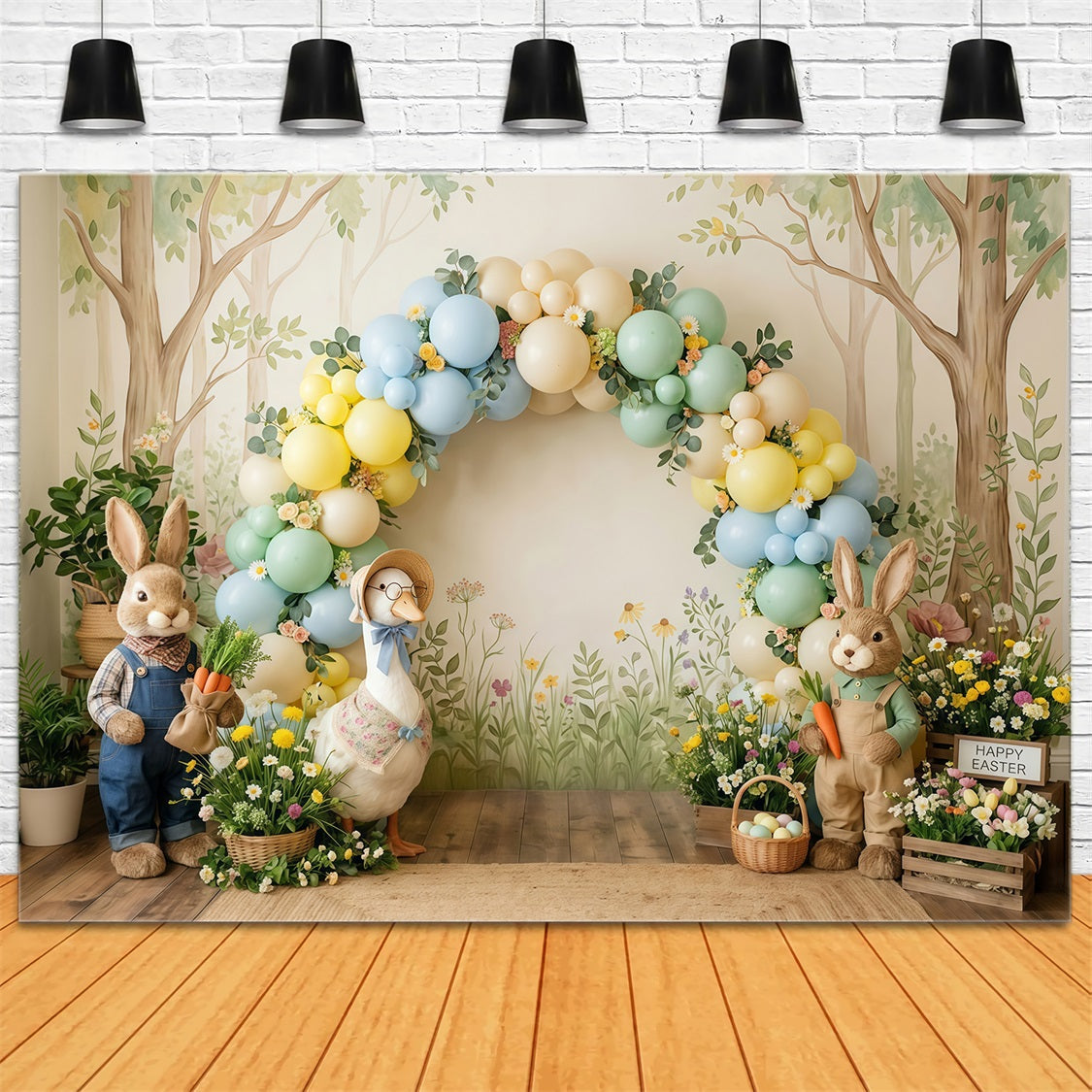 Easter Pastel Balloons Backdrop Bunny Duck Egg Basket Easter Backdrop Ideas UK CSH63-4