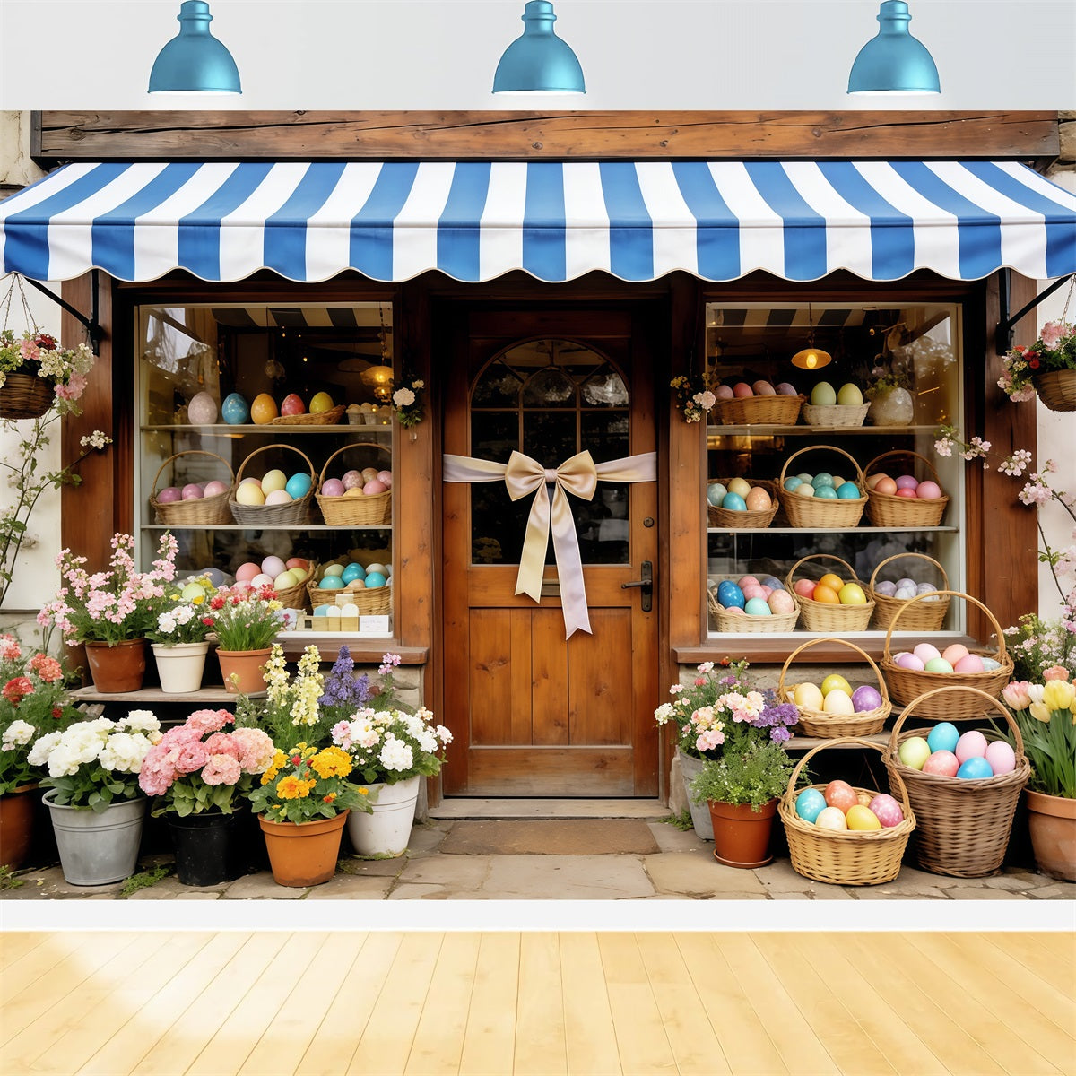 Easter Rustic Backdrop Egg Basket Wooden Flower Shop 10x10 Easter Backdrop UK CSH63-40