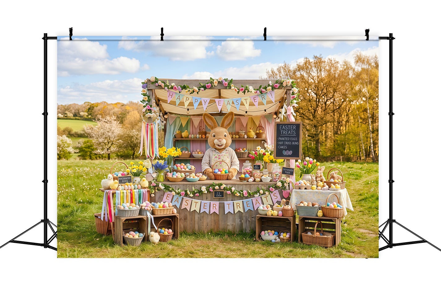 Marshmallow Chick Backdrop Spring Meadow Bunny Egg Stall Easter Backdrop Photo UK CSH63-41