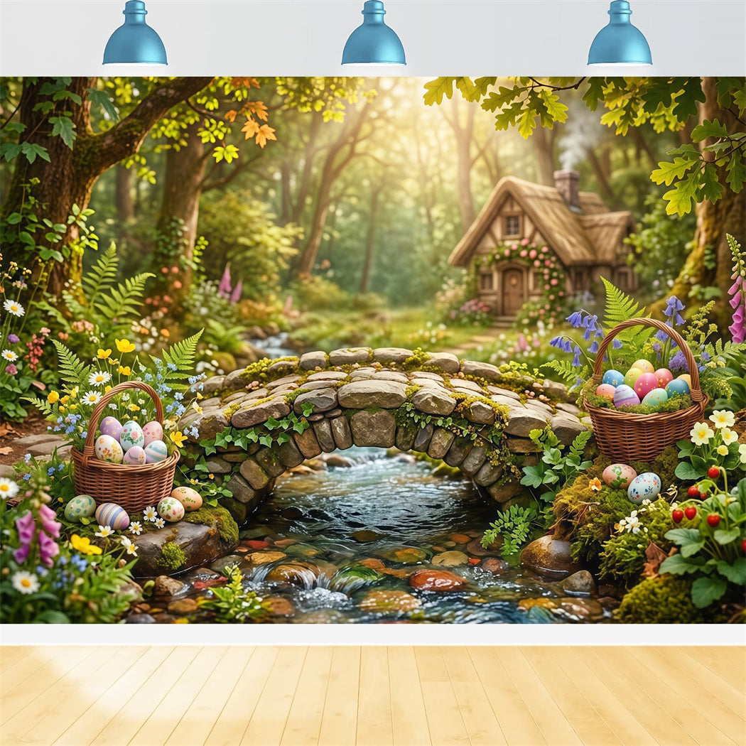 Easter Natural Backdrop Enchanted Forest Stone Bridge Easter Backdrop 10x10 UK CSH63-43