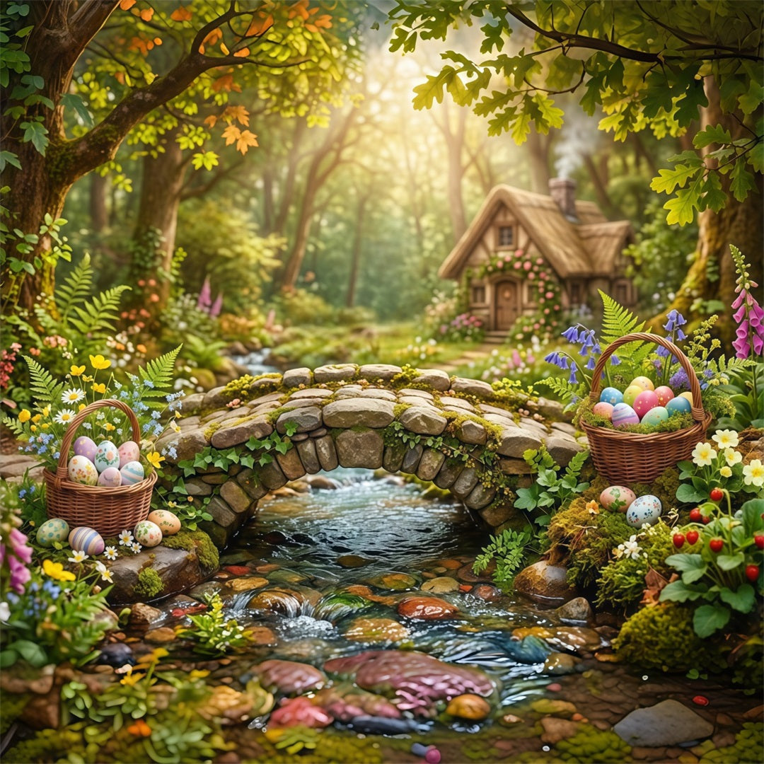 Easter Natural Backdrop Enchanted Forest Stone Bridge Easter Backdrop 10x10 UK CSH63-43