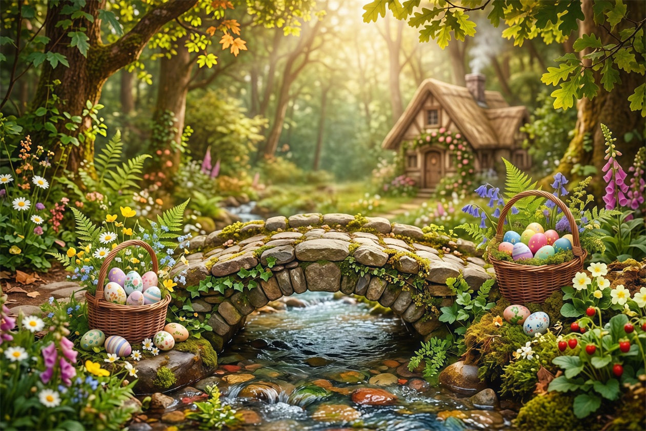 Easter Natural Backdrop Enchanted Forest Stone Bridge Easter Backdrop 10x10 UK CSH63-43