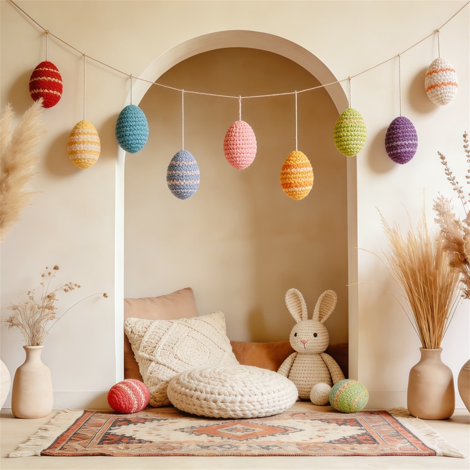 Easter Boho Backdrop Crochet Eggs Bunny Corner Photography Easter Backdrops UK CSH63-44