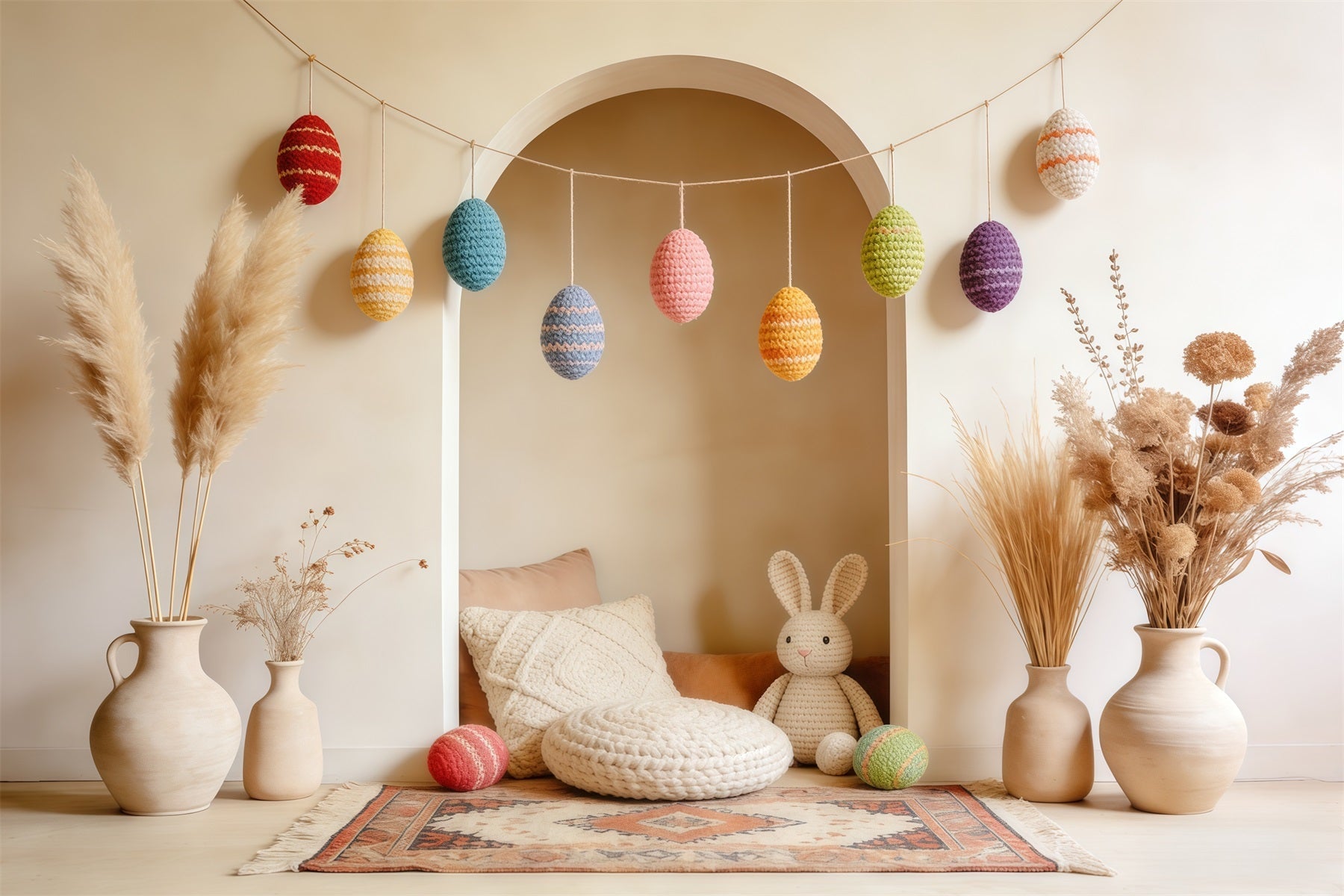 Easter Boho Backdrop Crochet Eggs Bunny Corner Photography Easter Backdrops UK CSH63-44