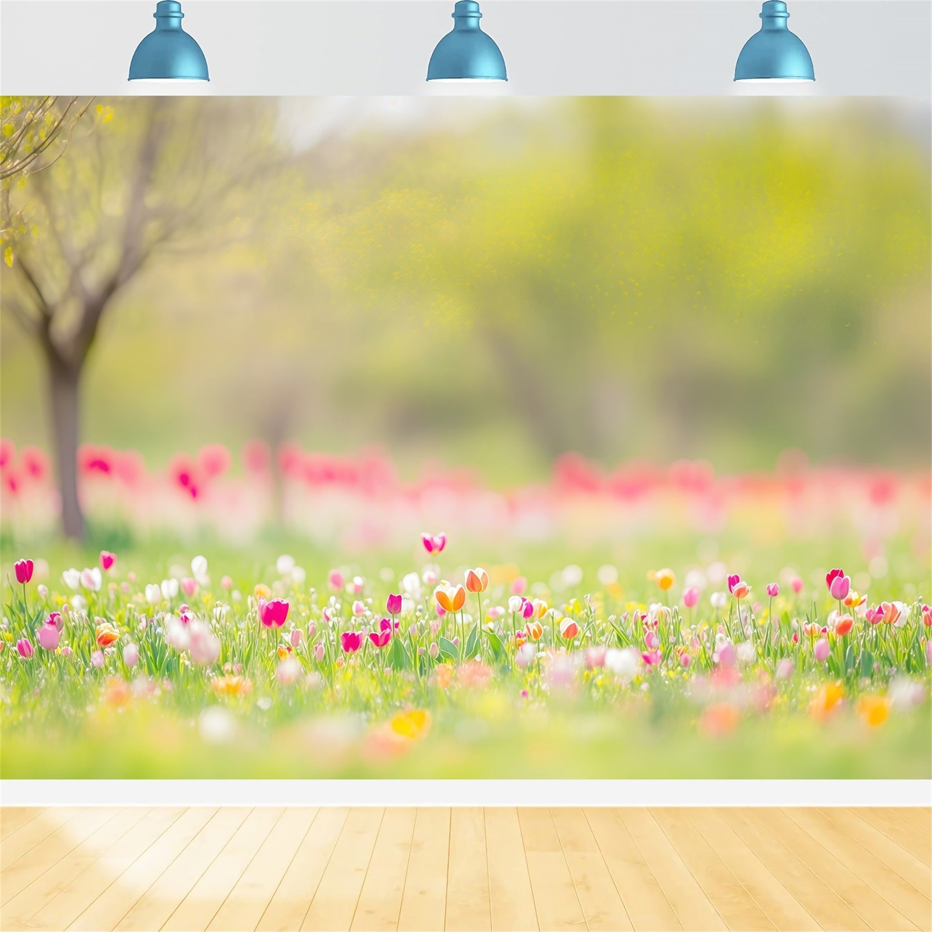 Easter Natural Backdrop Spring Tulip Meadow Trees Easter Themed Backdrops UK CSH63-45