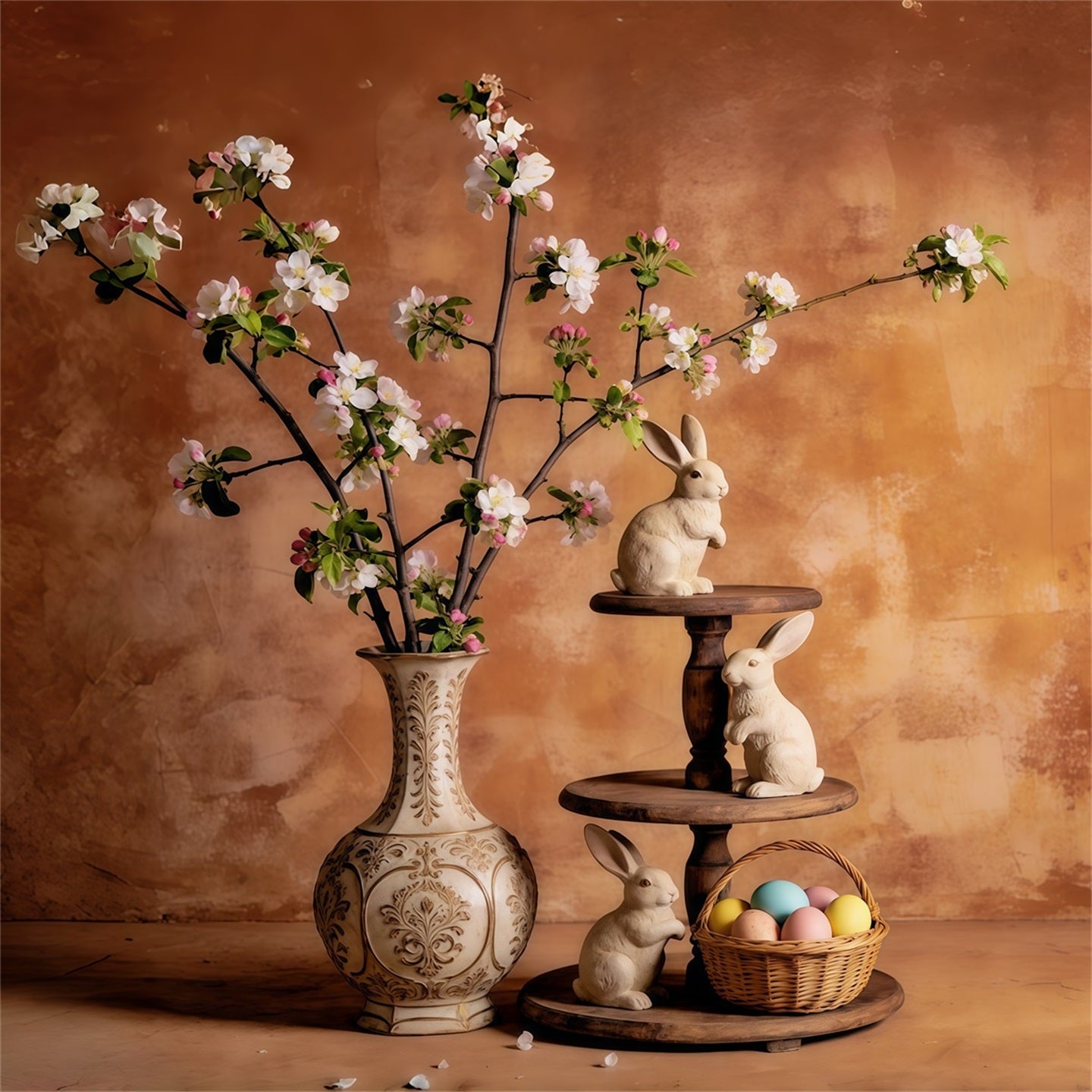 Easter Vintage Floral Backdrop Bunny Blossom Vase Stilllife Easter Backdrops Ideas UK CSH63-46