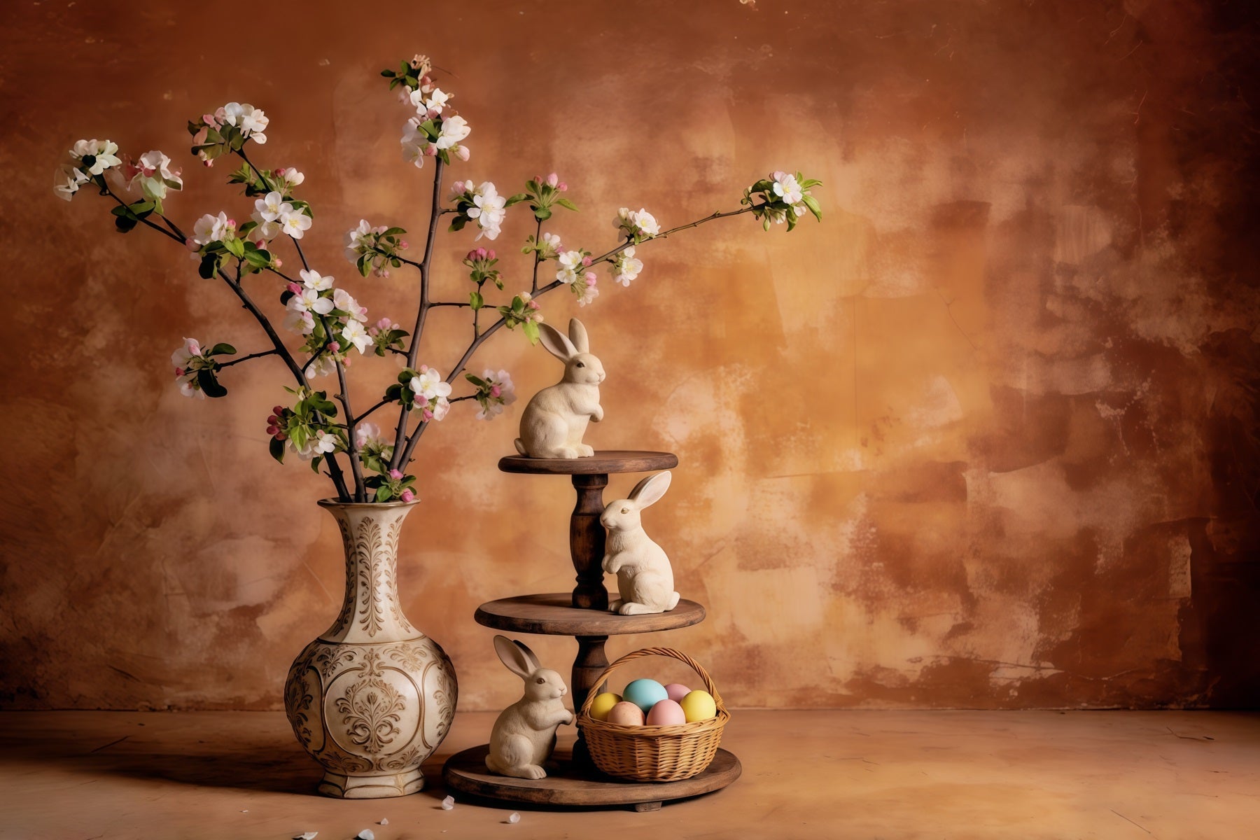 Easter Vintage Floral Backdrop Bunny Blossom Vase Stilllife Easter Backdrops Ideas UK CSH63-46