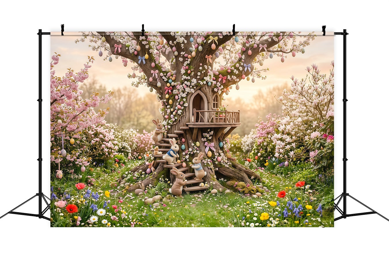 Easter Cherry Blossom Backdrop Fantasy Tree Bunny Treehouse Outdoor Easter Backdrops UK CSH63-49