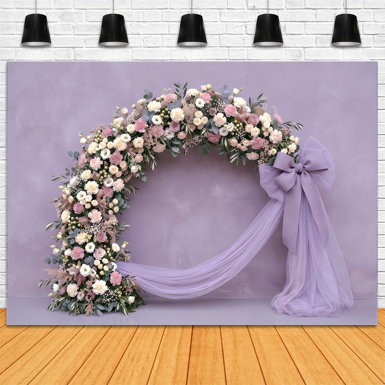 Carnation Mother's Day Backdrop Lavender Floral Bow Drape Mother's Day Backdrop UK CSH63-51