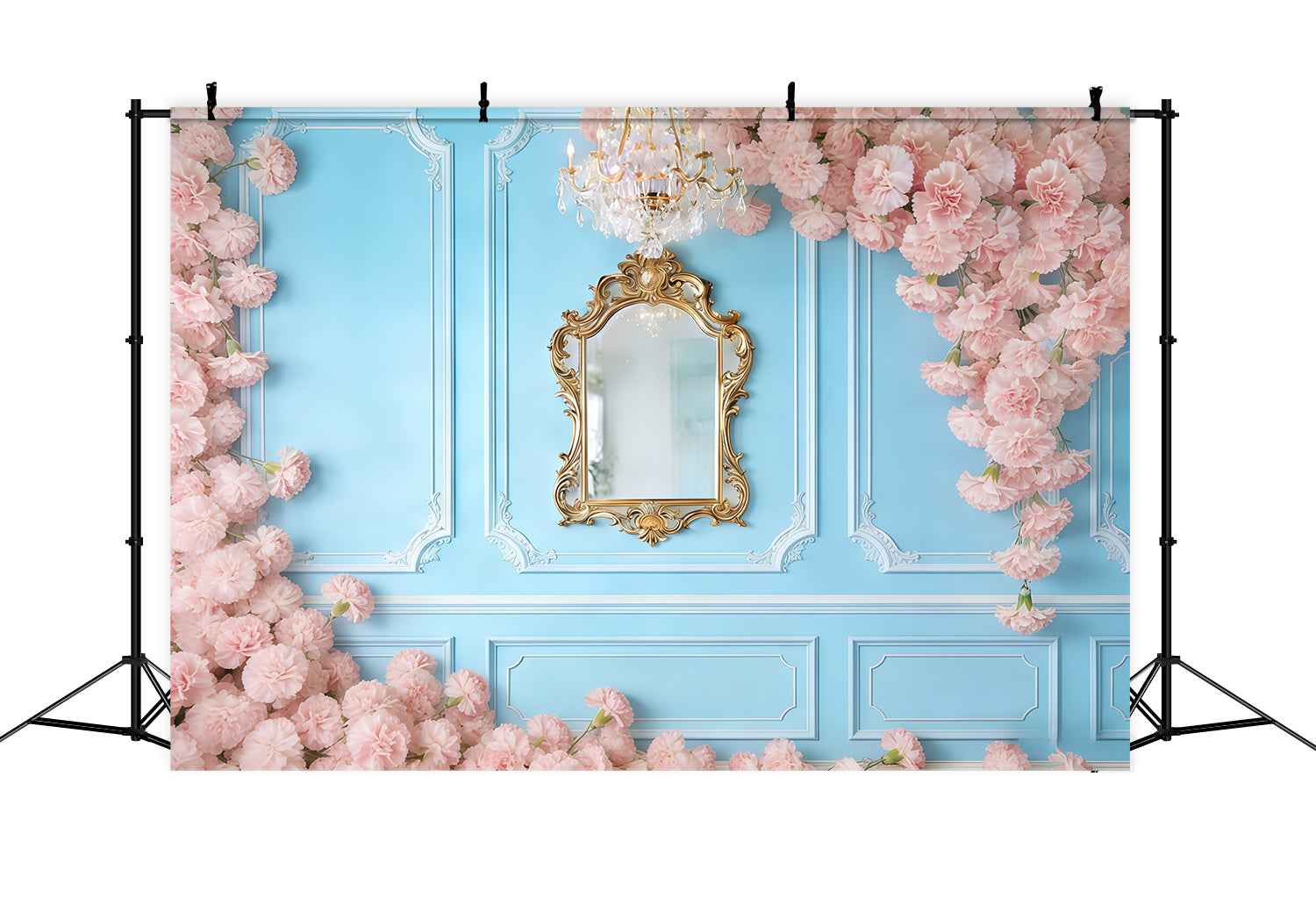 Carnation Mother's Day Backdrop Blue Wall Pink Flower Mother's Day Backdrop UK CSH63-53