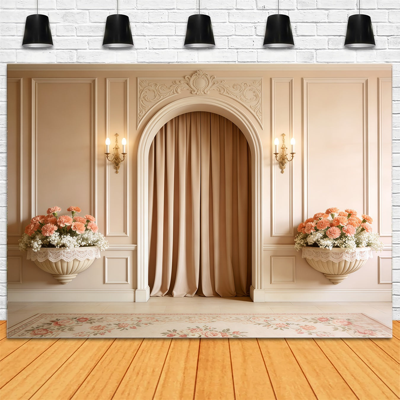 Carnation Mother's Day Backdrop Cream Archway Peach Floral Mother's Day Backdrop UK CSH63-55
