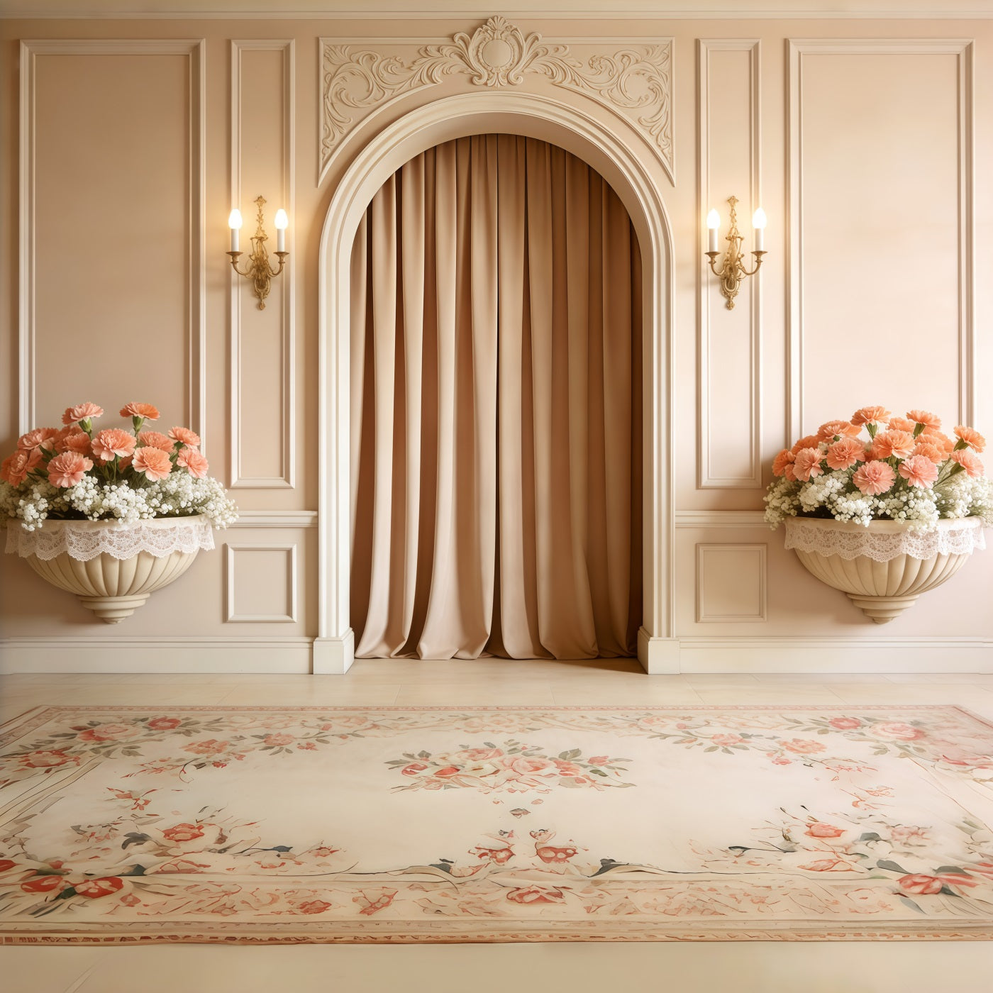 Carnation Mother's Day Backdrop Cream Archway Peach Floral Mother's Day Backdrop UK CSH63-55